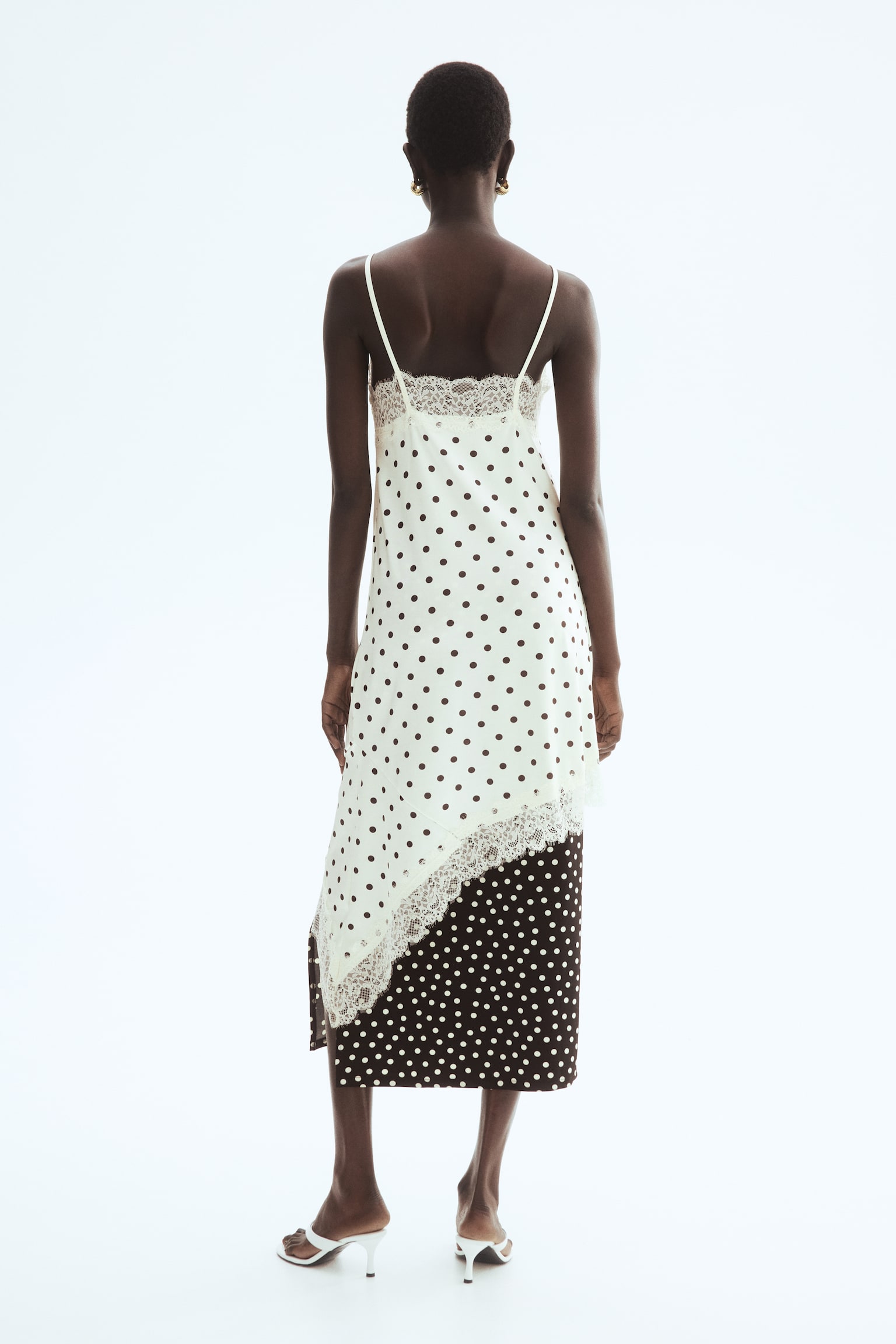 Lace-trimmed slip dress - Cream/Polka dot - 5