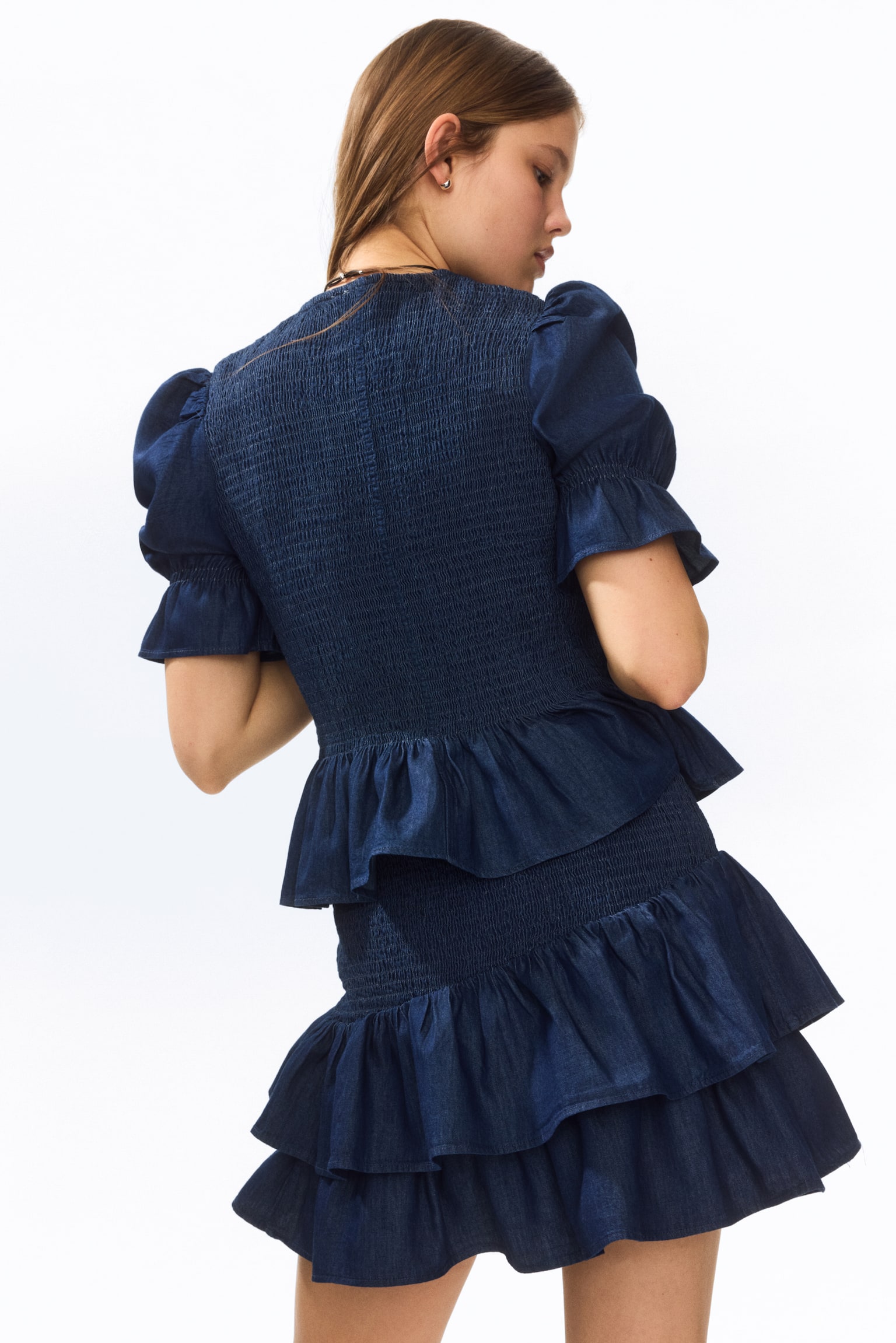Smockad denimblus - Mörk denimblå/Ljusblå - 5