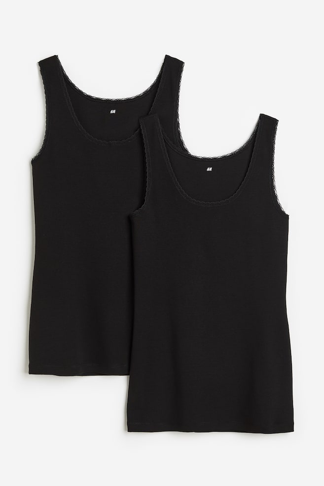 2-pack lace-trimmed vest tops - Black/White/Light khaki green/White/Beige/Black - 2