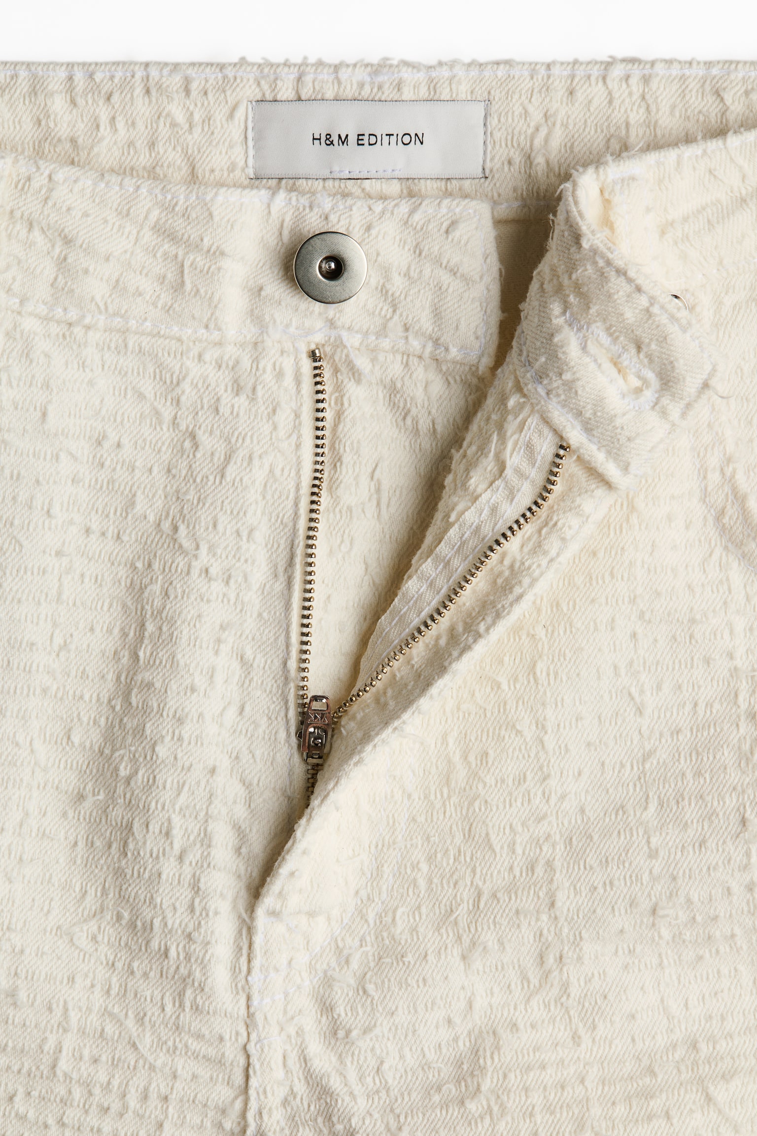 Bermude din twill texturat - Fildeșiu - 3