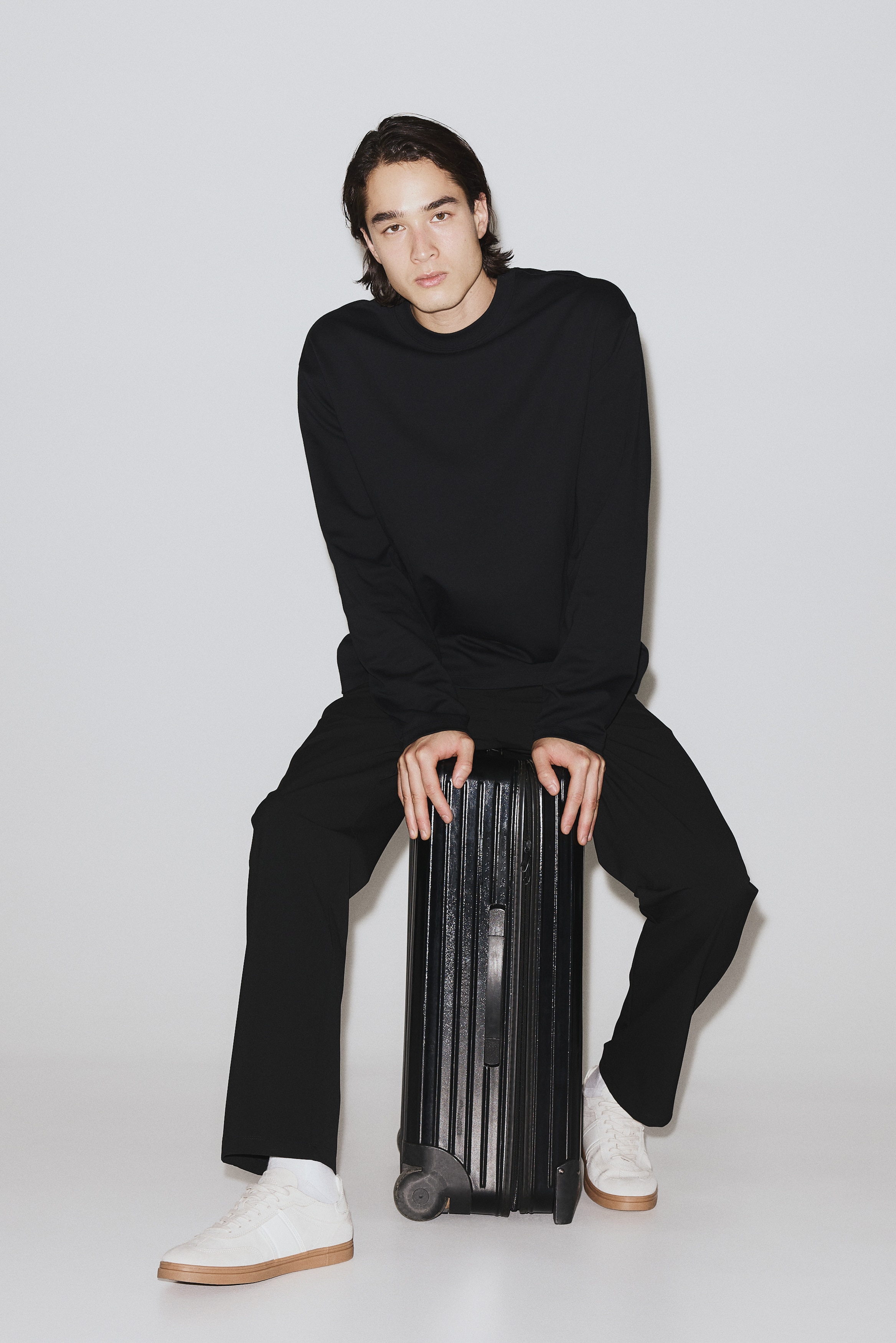 Tričko s dlouhým rukávem Cooling Regular Fit - Černá/Světle hnědá/Bílá