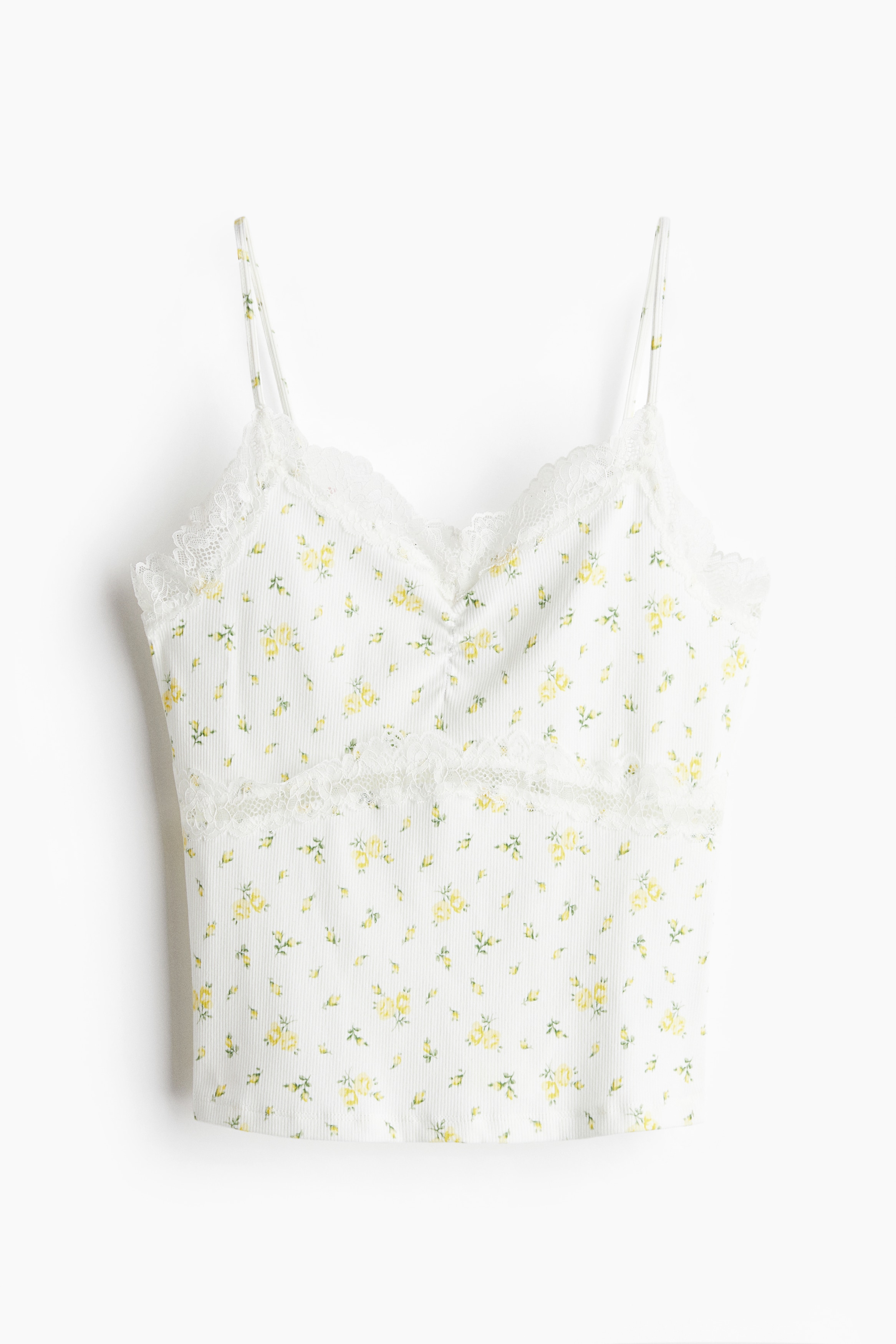 Top con spalline sottili e dettagli in pizzo - Bianco/fiori