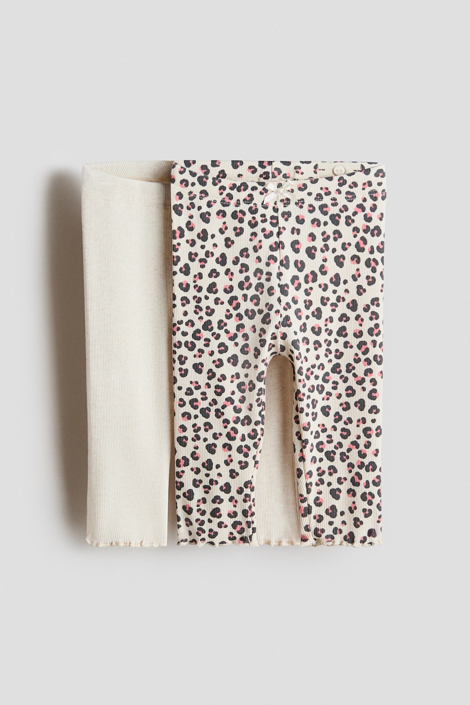 Lot de 2 leggings en coton - Beige clair/imprimé léopard