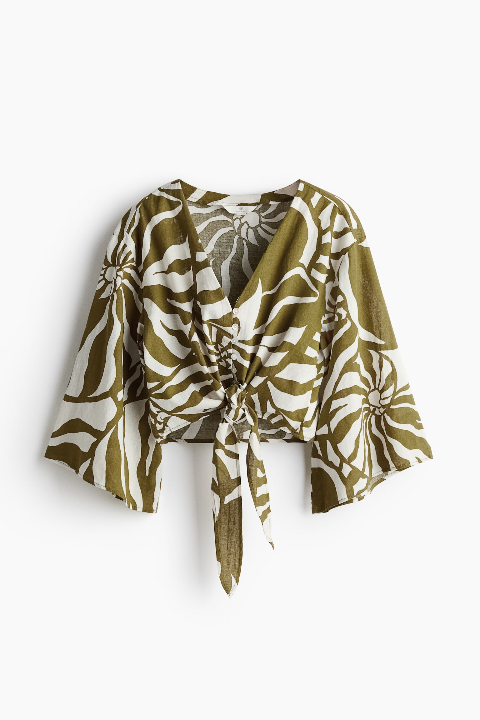 Tie Detail Blouse - Khaki green/Pattern/Natural white - 2