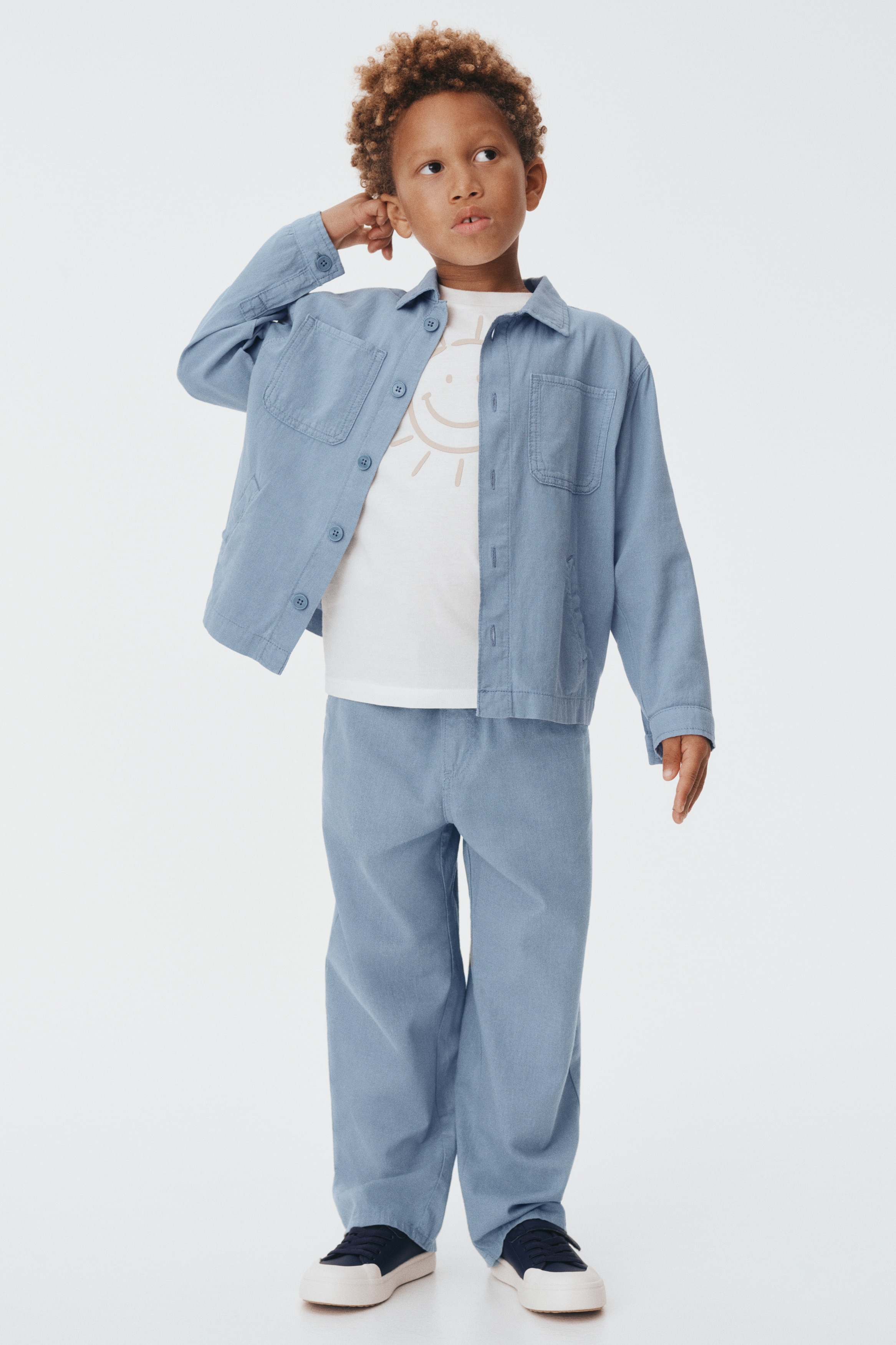 Linen-blend joggers - Light dusty blue/Light brown