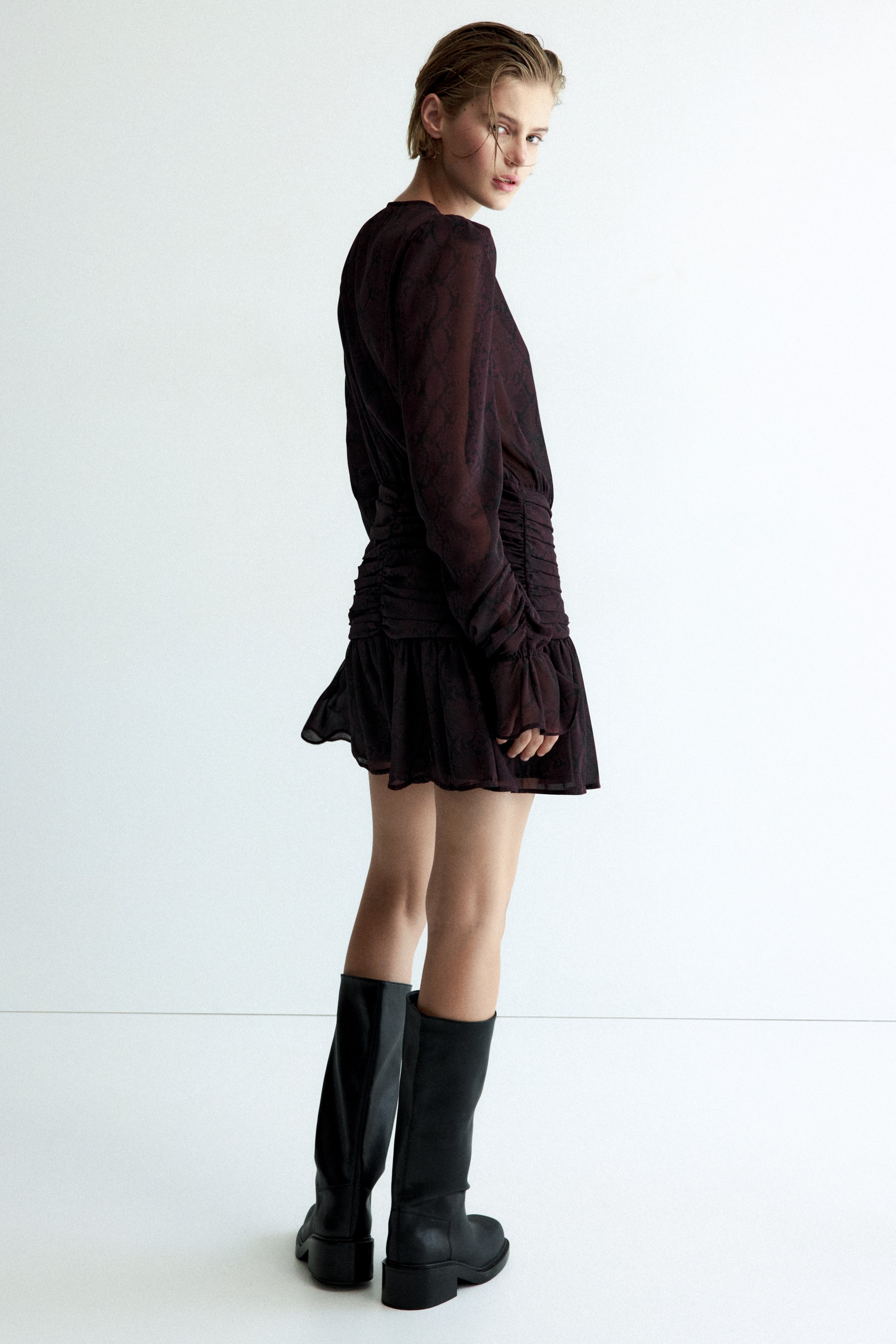 Ruched Chiffon Dress