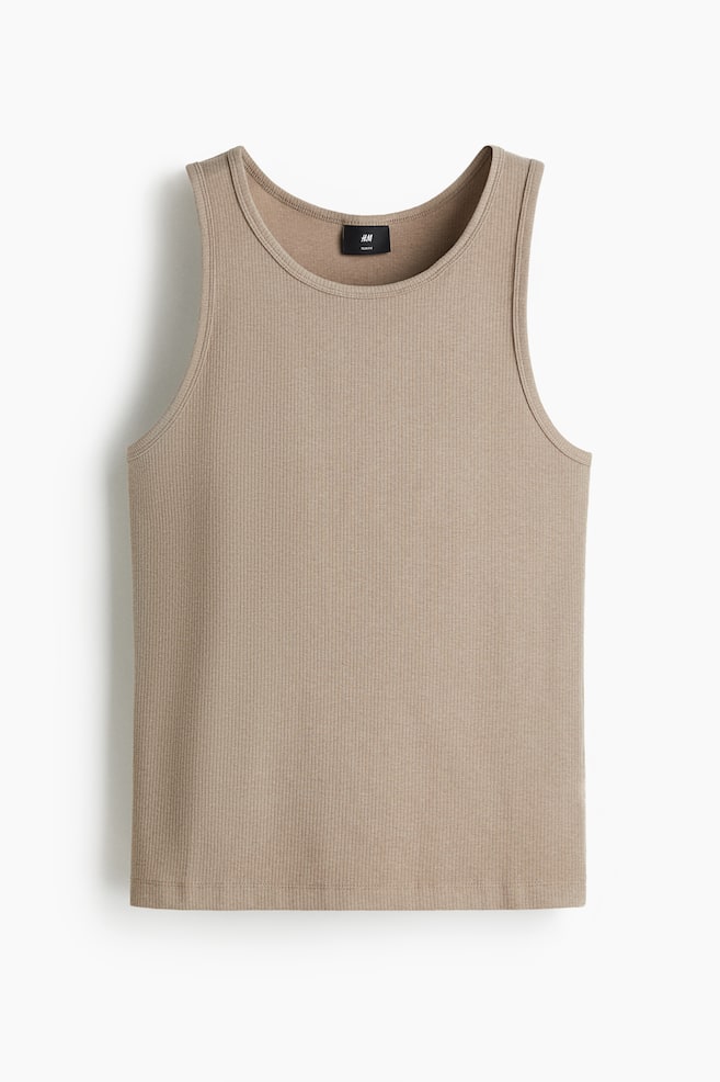 Slim-Fit Ribbed Tank Top - Beige/Dark gray/White - 1