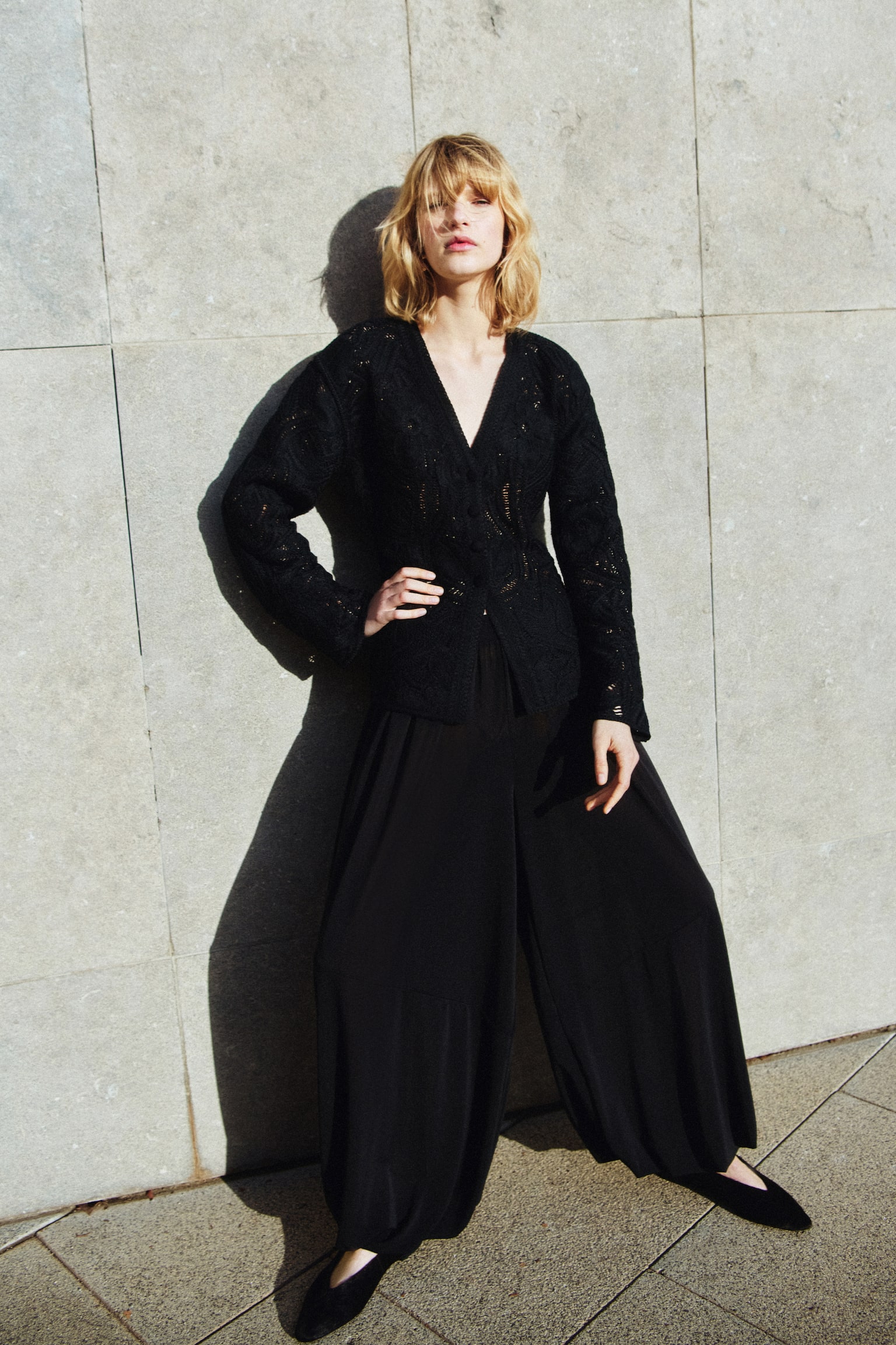 Crochet-look cardigan - Black - 5