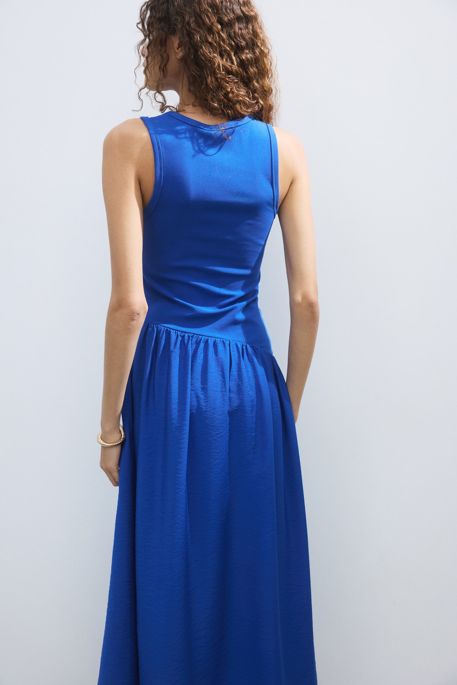 Flared-skirt dress - Bright blue/Black/Cream/Khaki green - 4