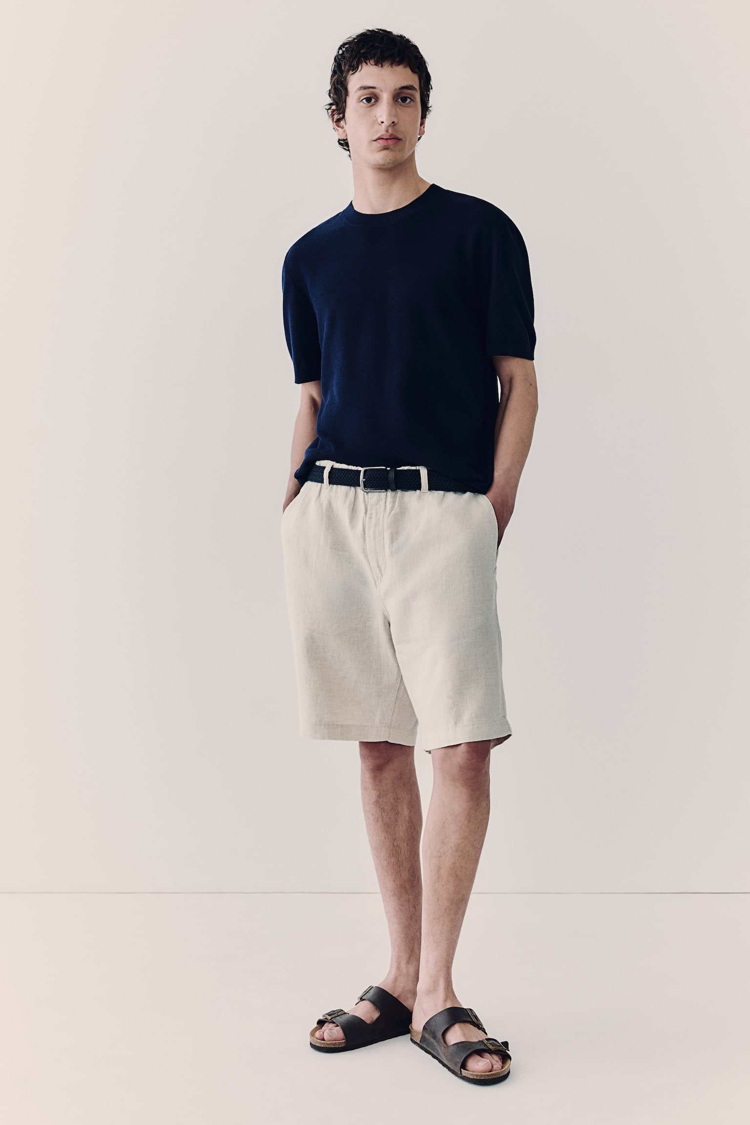 Regular Fit Linen shorts - White/Black/Navy blue - 6