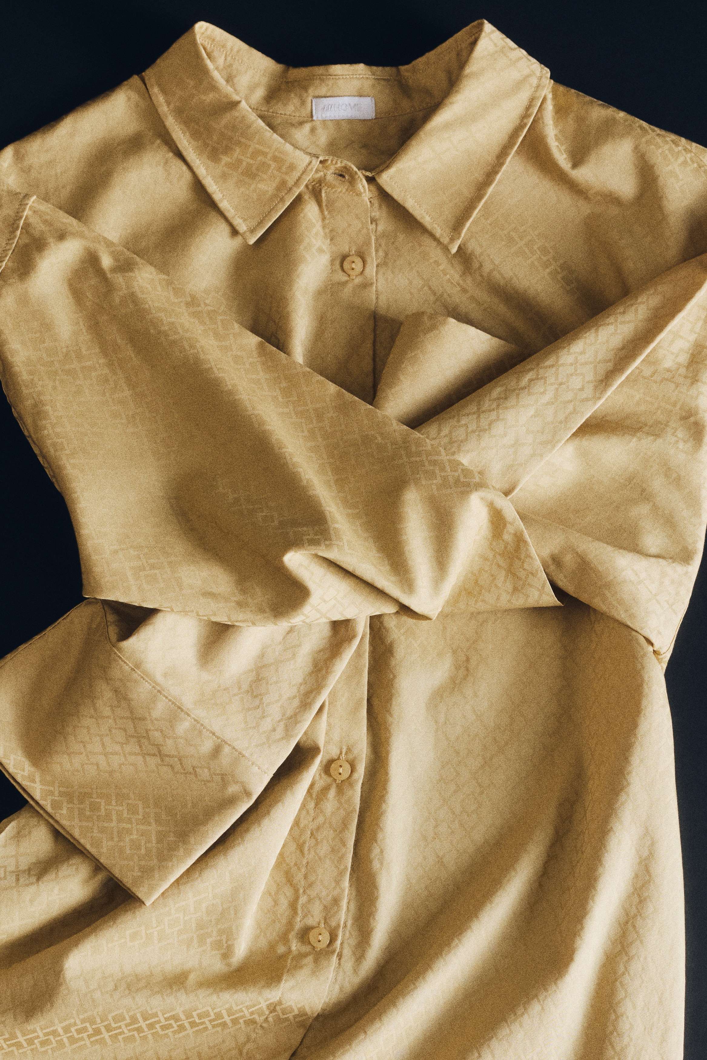 Pyjama en satinette de coton à carreaux - Jaune ancien/Taupe