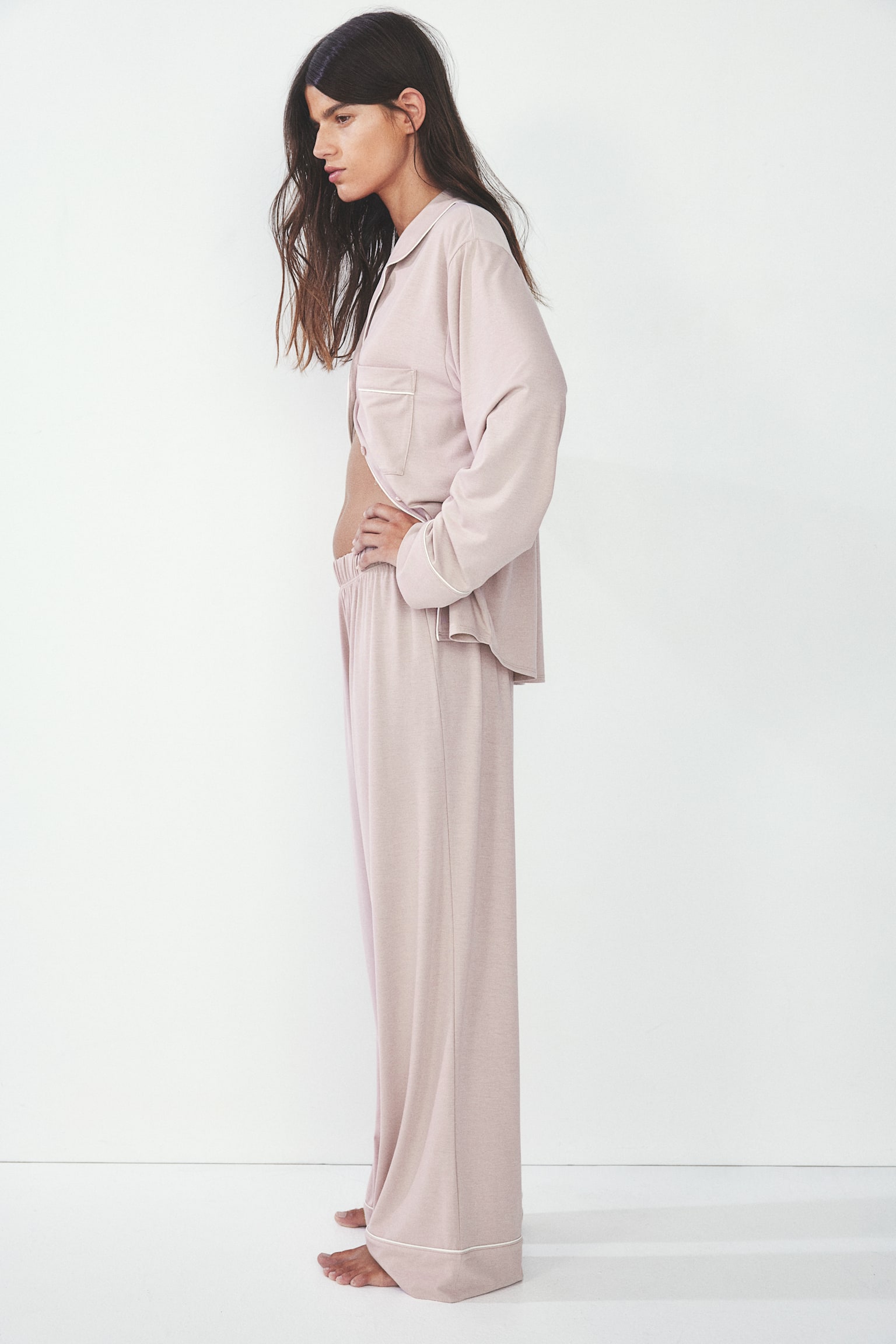 Pyjama shirt and bottoms - Dusty pink/Navy blue/Black - 4