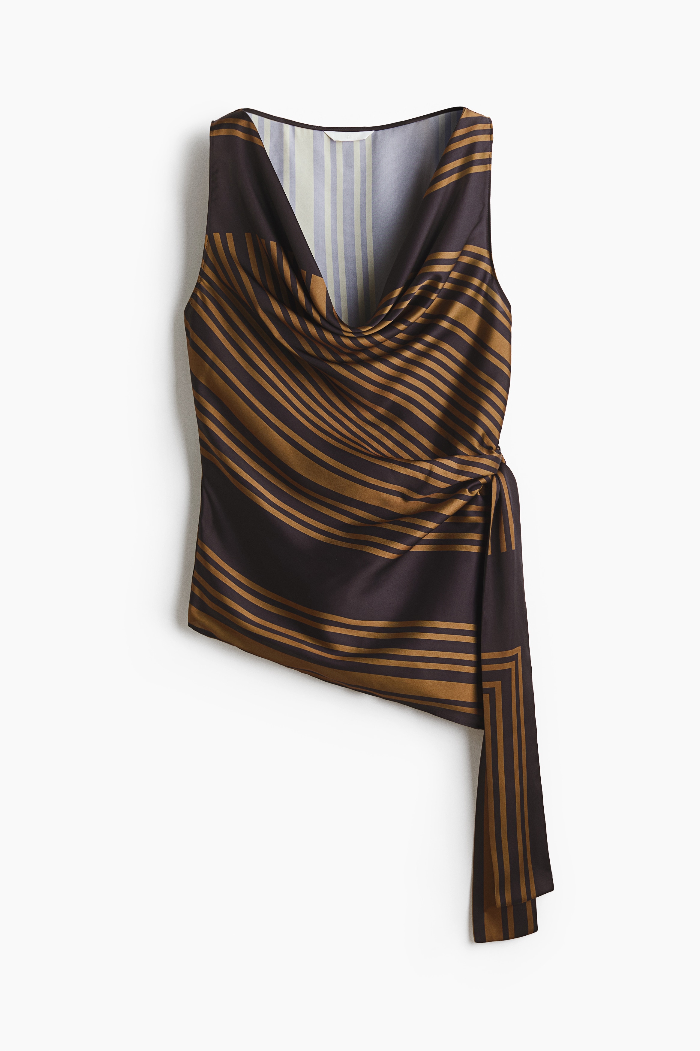Tie-detail cowl-neck top - Dark brown/patterned