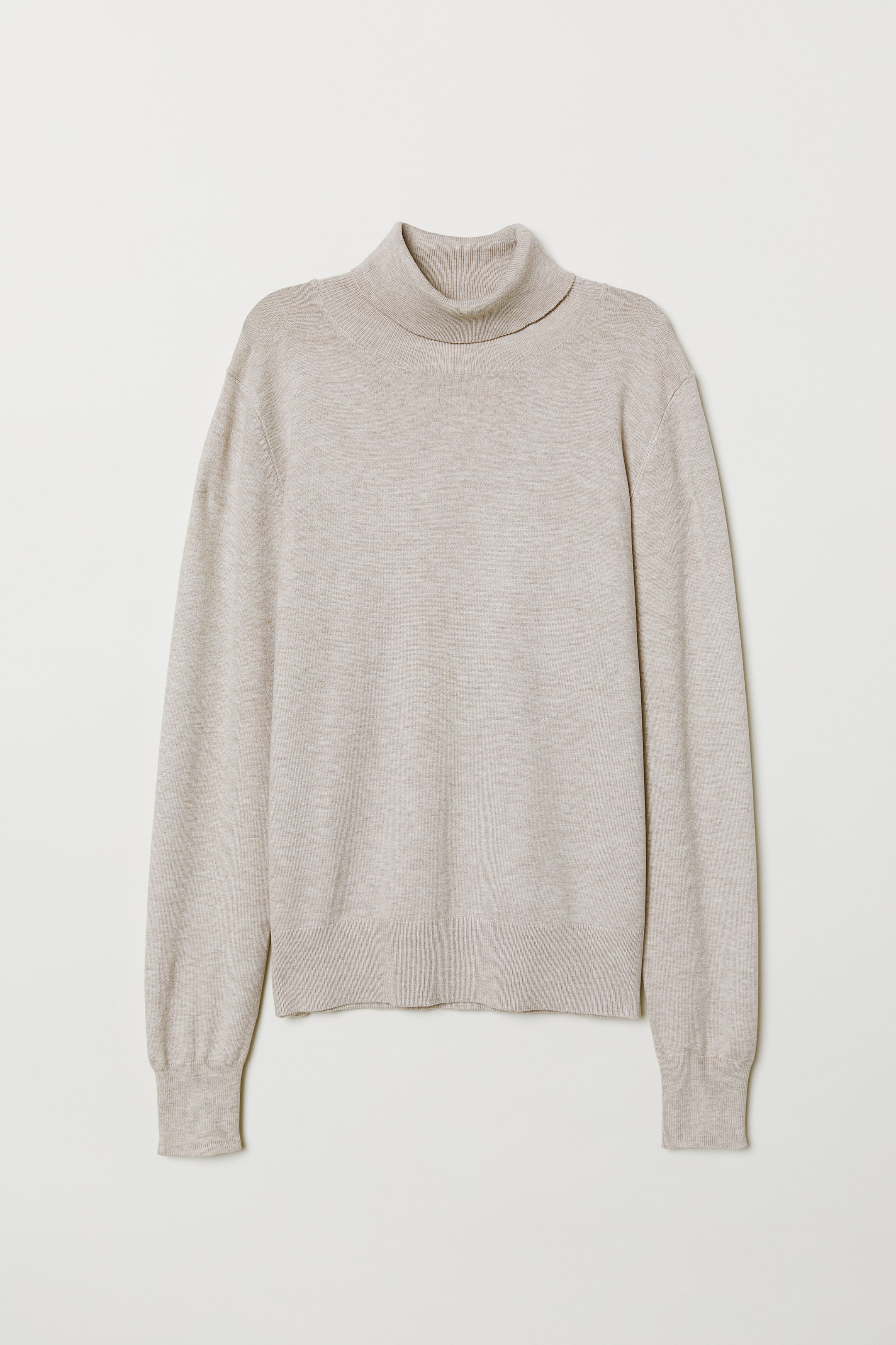 Fine-knit polo-neck jumper - Polo-neck - Long sleeve - Light beige marl ...