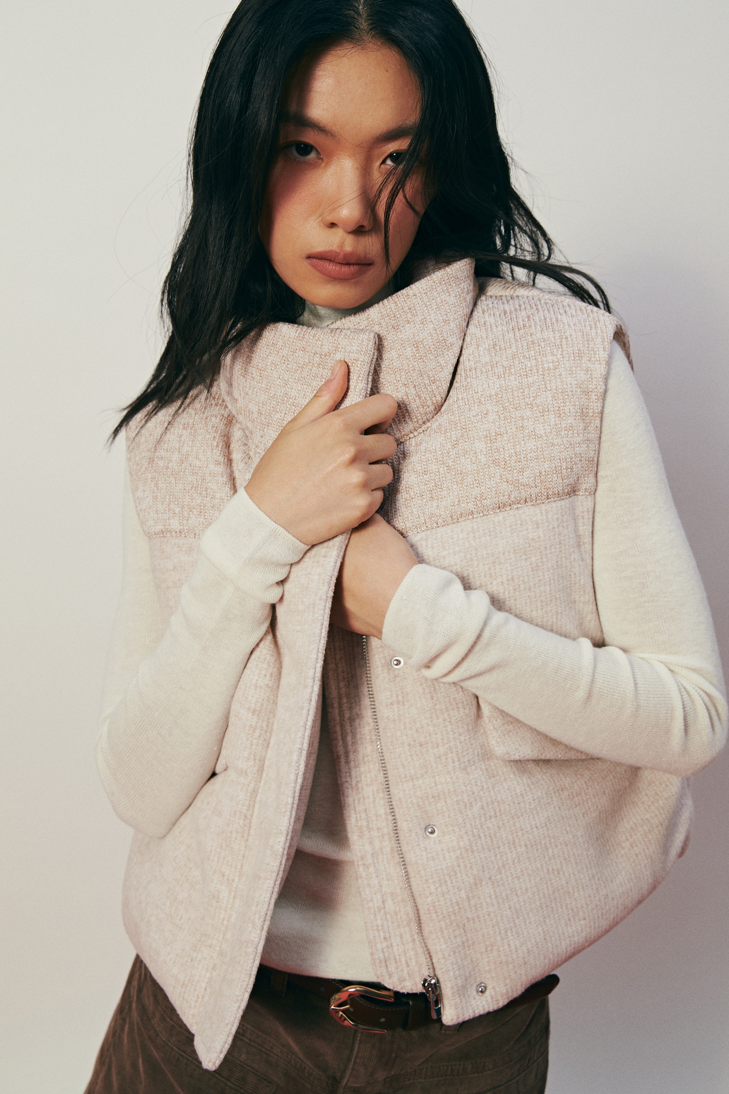 H & M - ニットパファーベスト - ホワイト