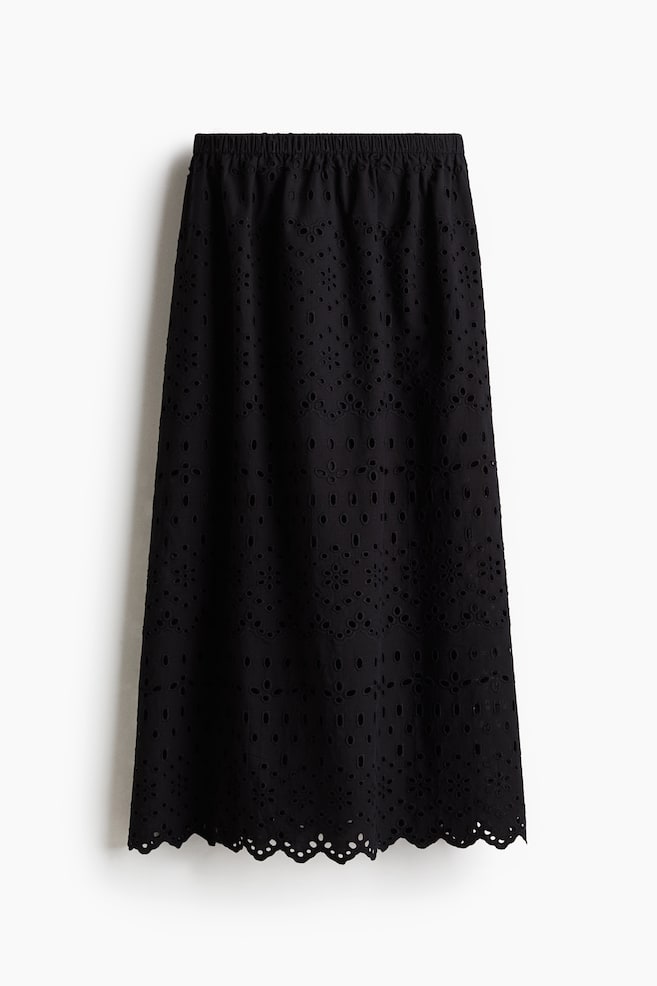 Skirt with Eyelet Embroidery - Black/White - 1