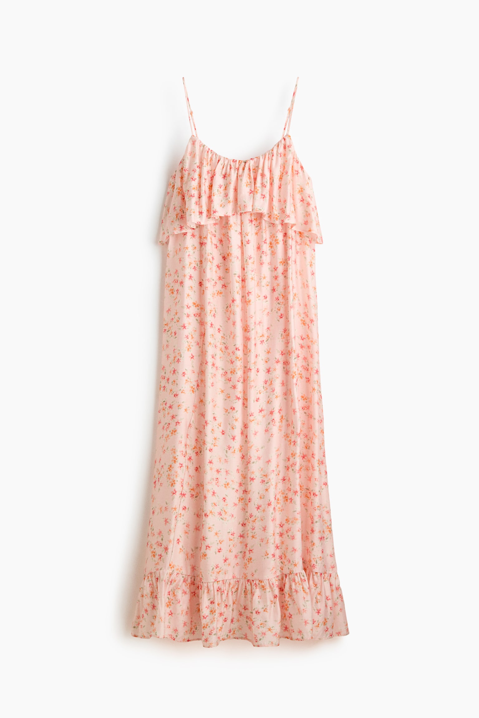 Frill-trimmed A-line dress - Light pink/Floral/Burgundy/Beige/Patterned - 1