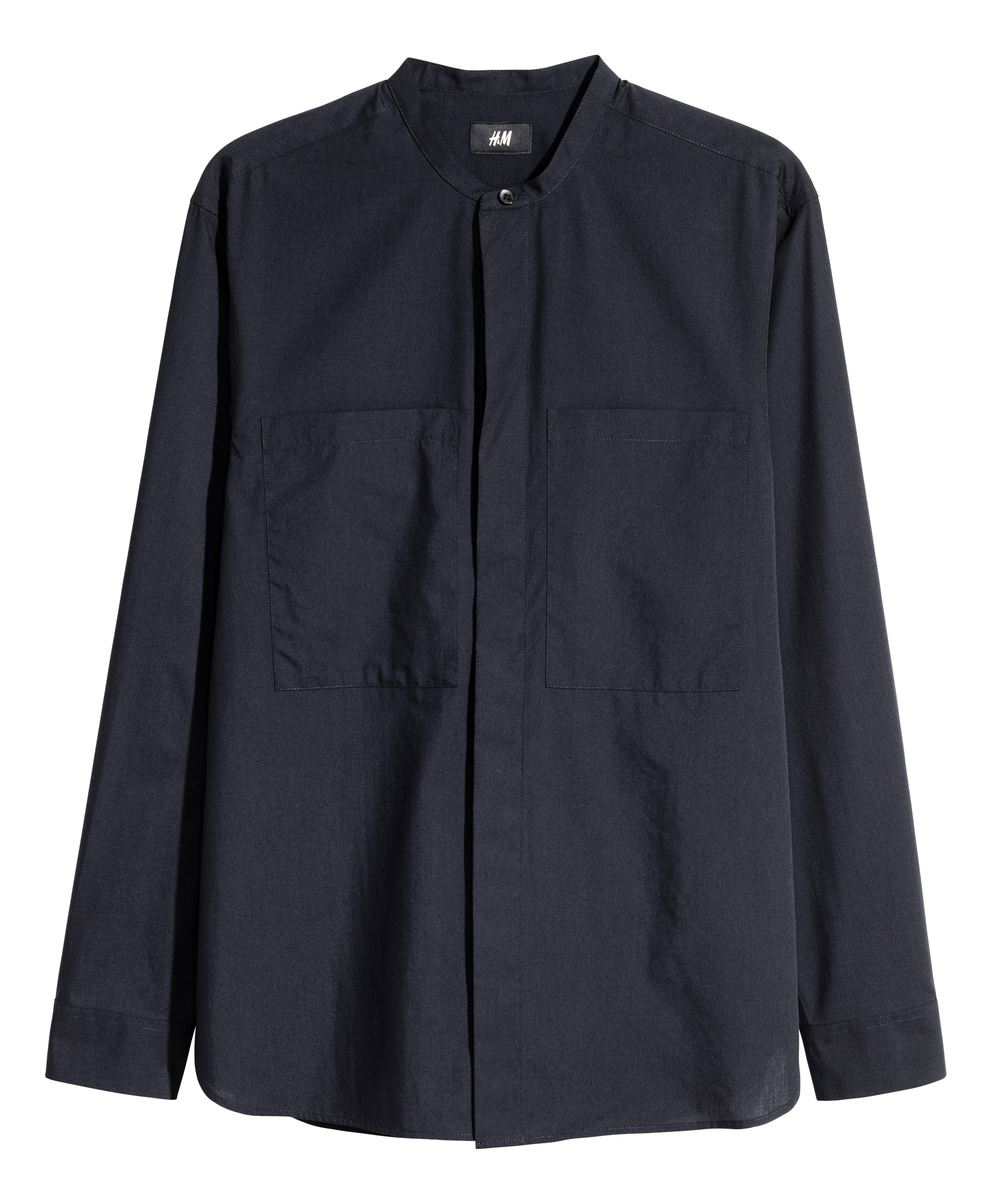 Collarless Shirt Dark blue Men H M US