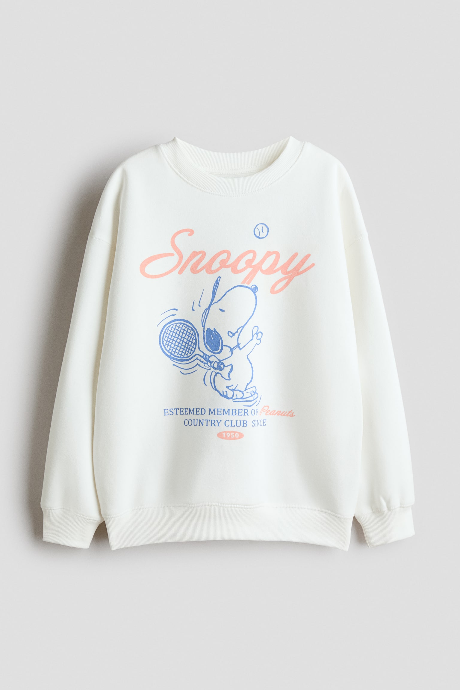 オーバーサイズ プリントデザインスウェットシャツ - ホワイト／スヌーピー/ダスティブルー／リロ&スティッチ/パープル／SmileyWorld®/ライトグリーン／SmileyWorld®/ダークグレー／ねこのプシーン