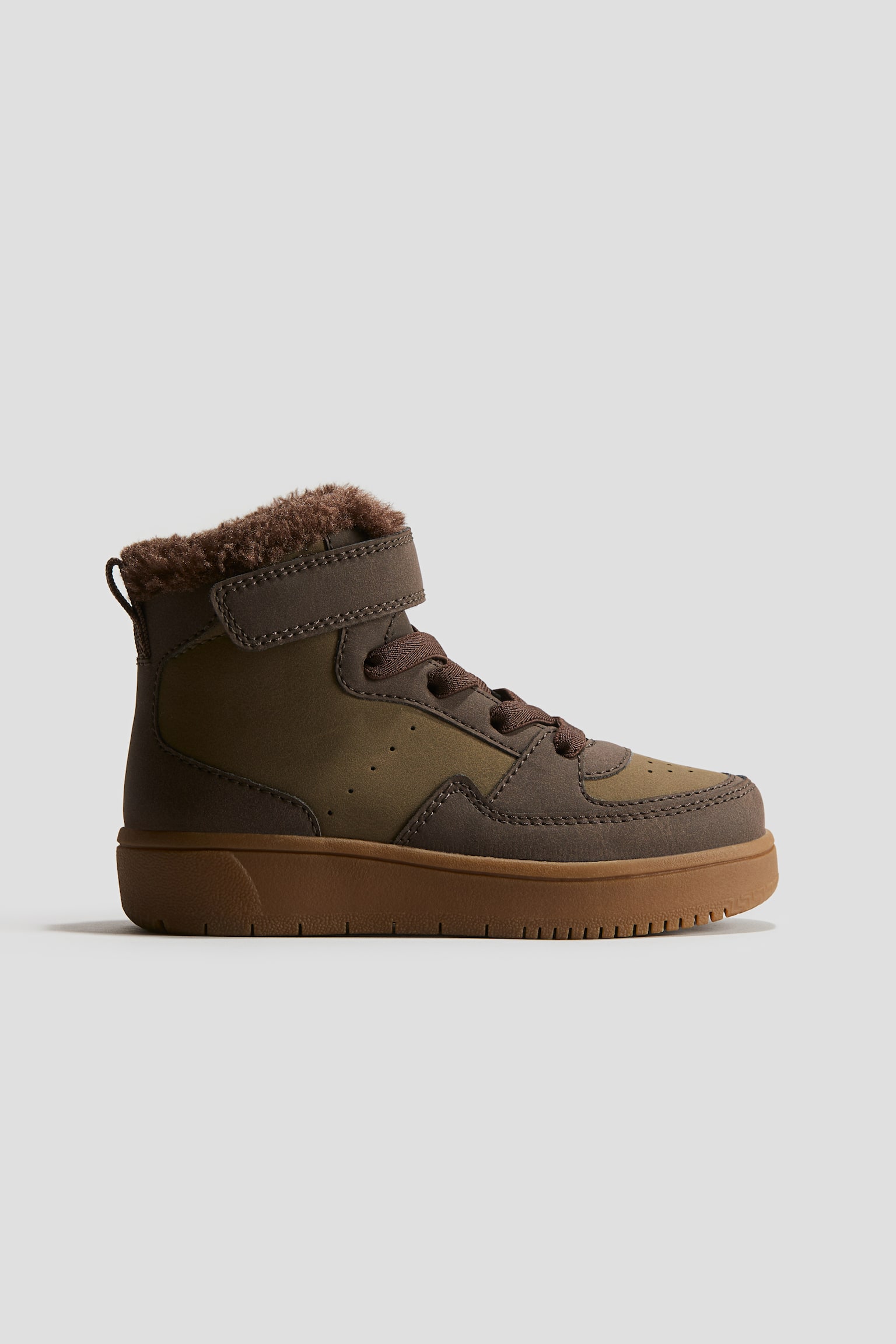 Warm-lined hi-top trainers - Khaki green/Black - 1