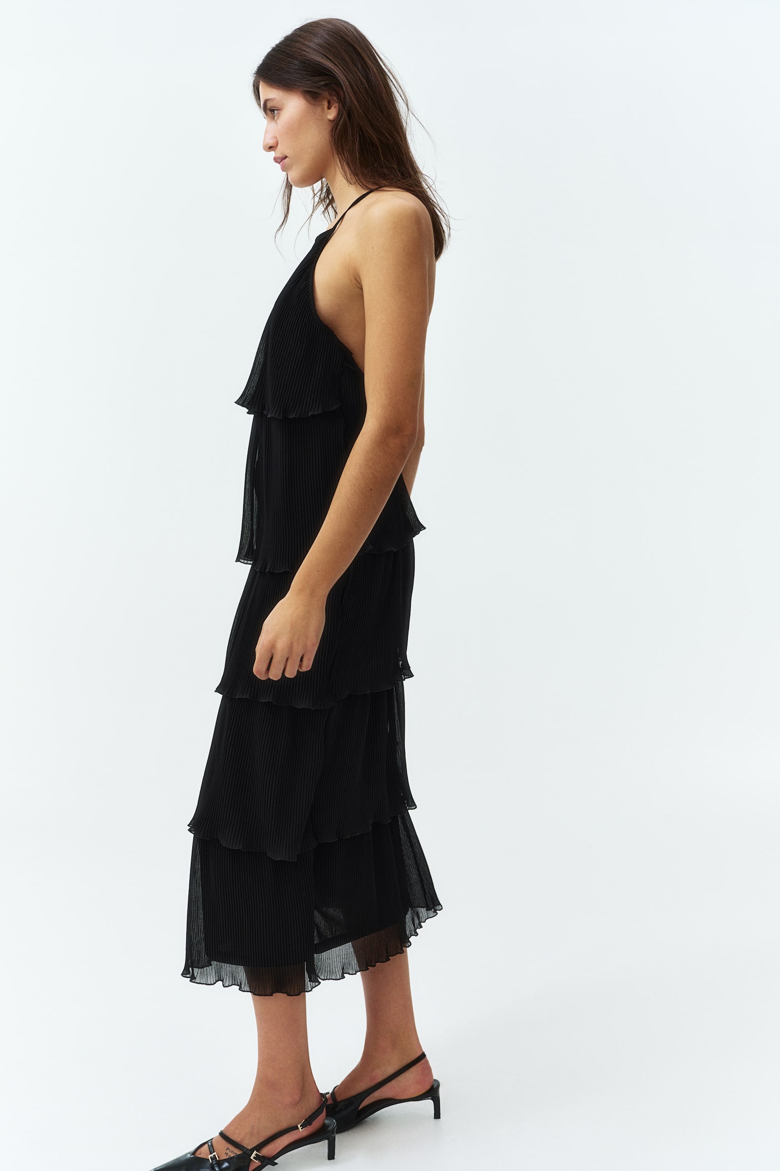 Tiered plissé dress - Black - 5