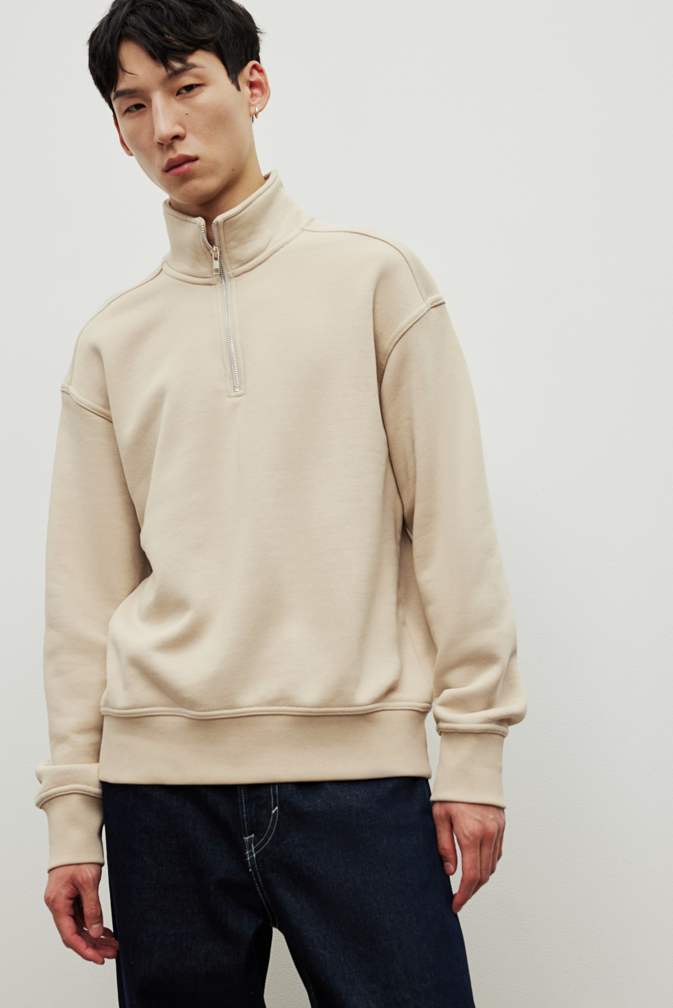 Loose Fit Zip-top sweatshirt - Beige - Men | H&M GB 3