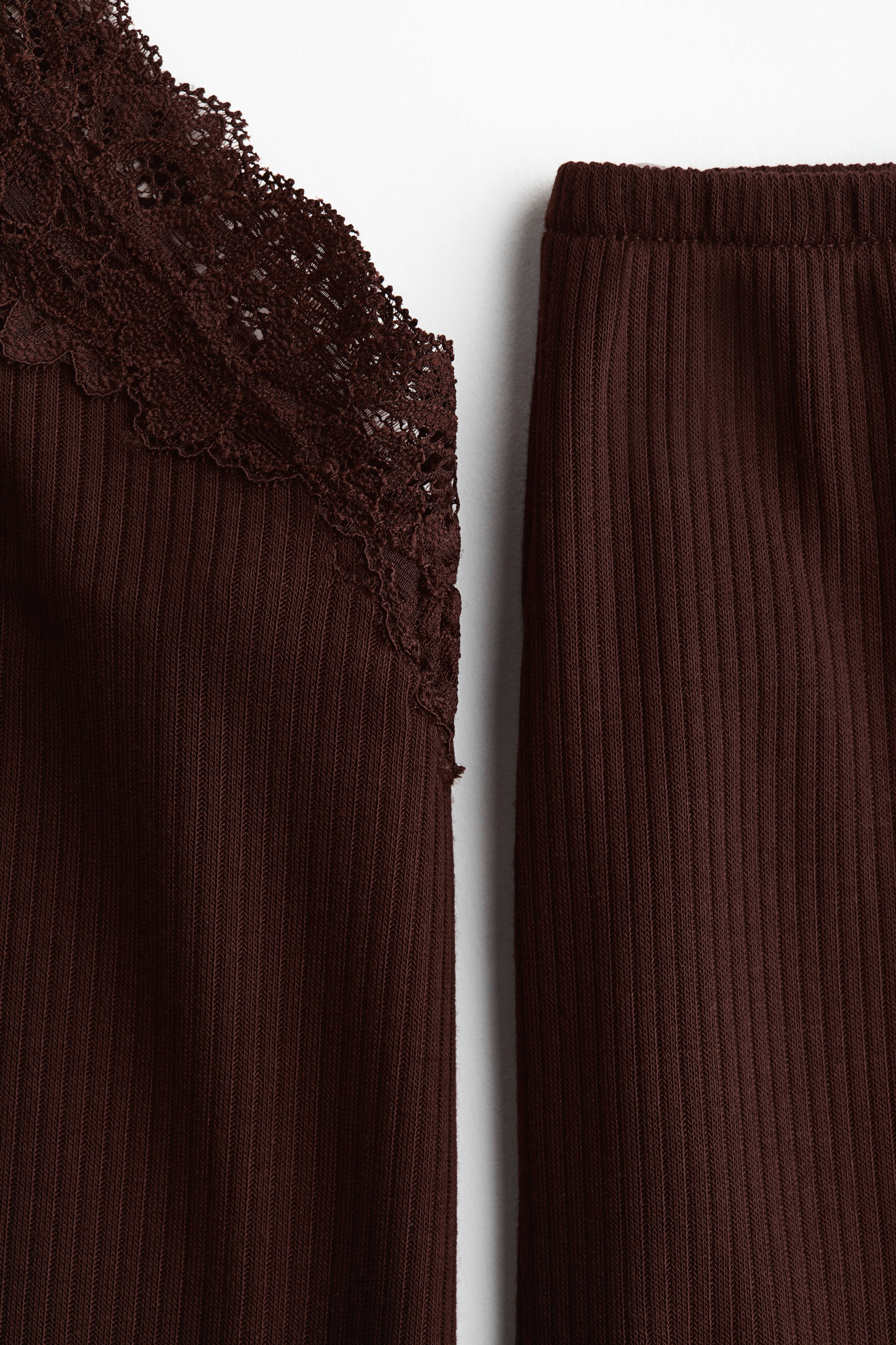 Lace-Trimmed Ribbed Pajamas