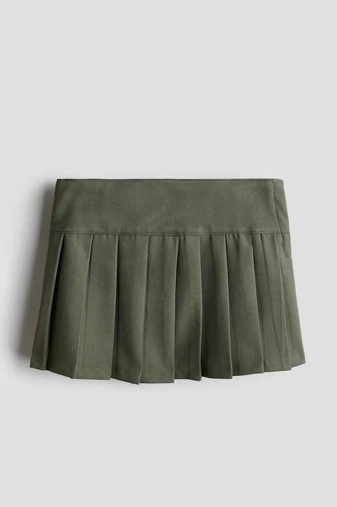 Falda tableada de sarga - Verde caqui/Beige claro - 1
