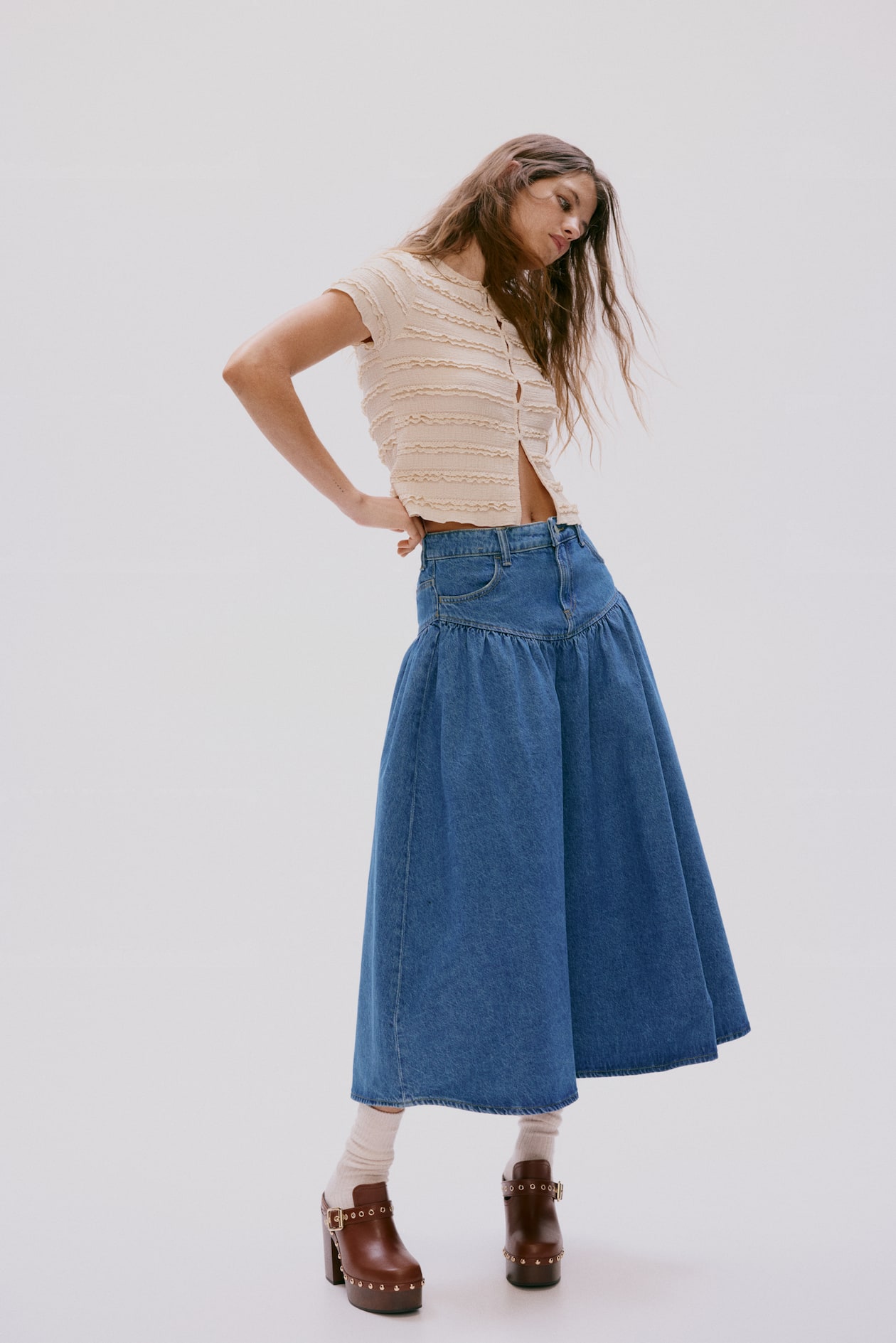 Gathered Denim Skirt - image 5