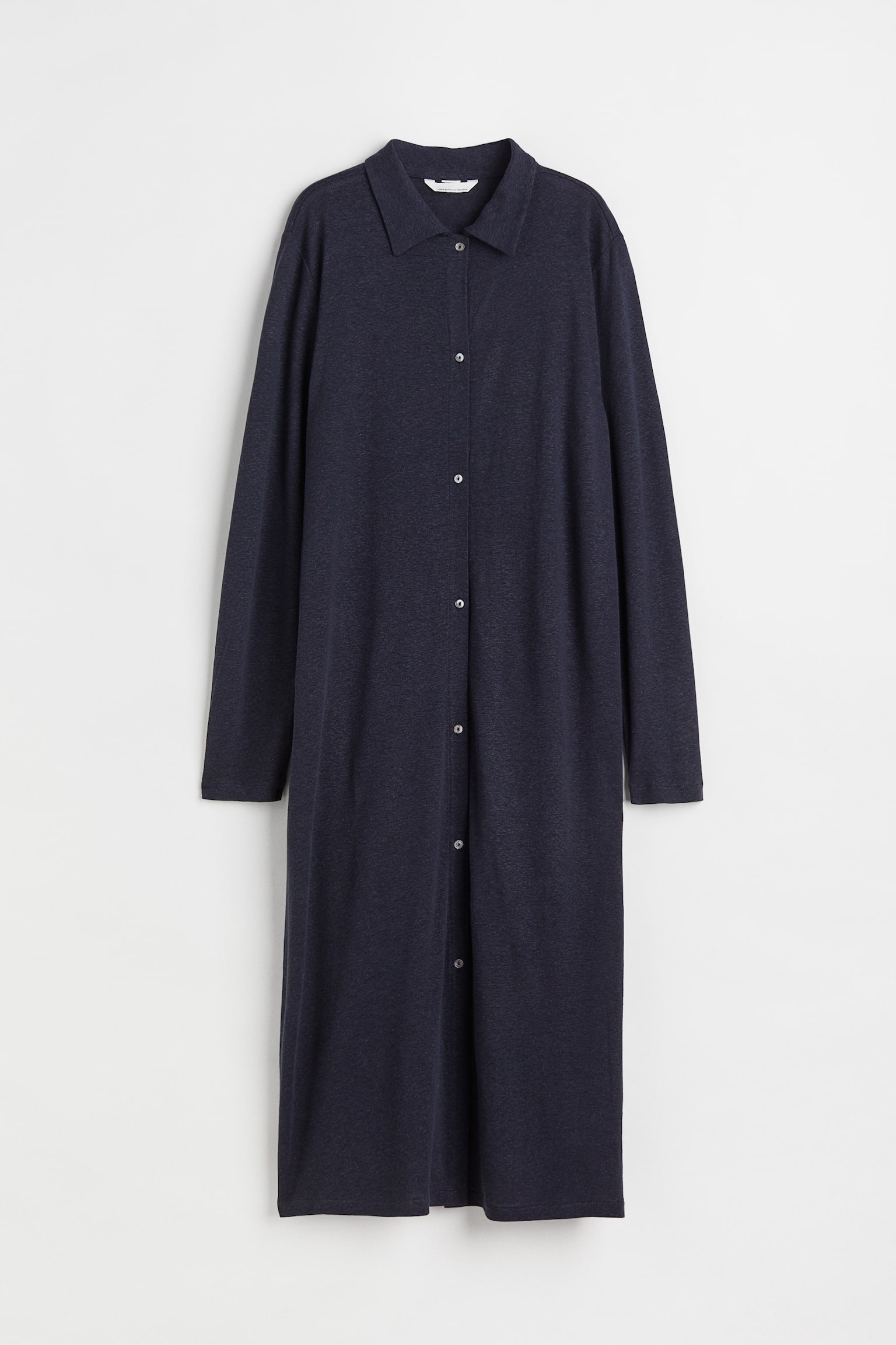 Linen Blend Shirt Dress - Dark blue - 1