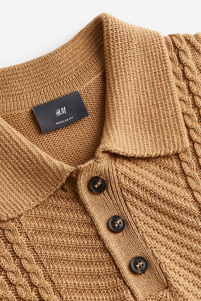 Regular Fit Cable-knit polo shirt - Dark beige - 7