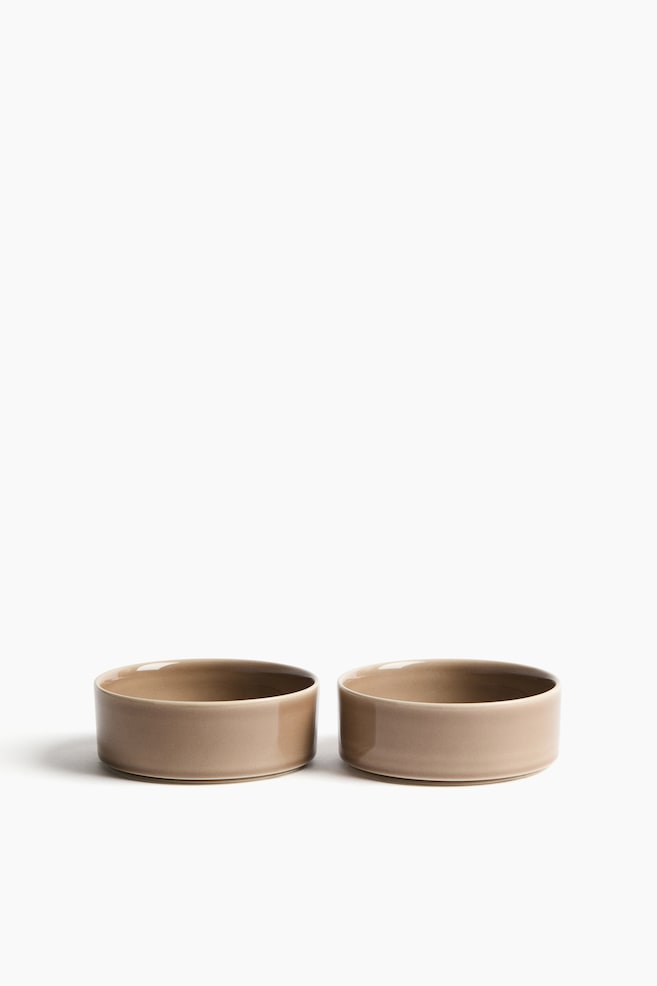 Pack de 2 taças pequenas em cerâmica de grés - Castanho/Branco/Rosa claro - 1