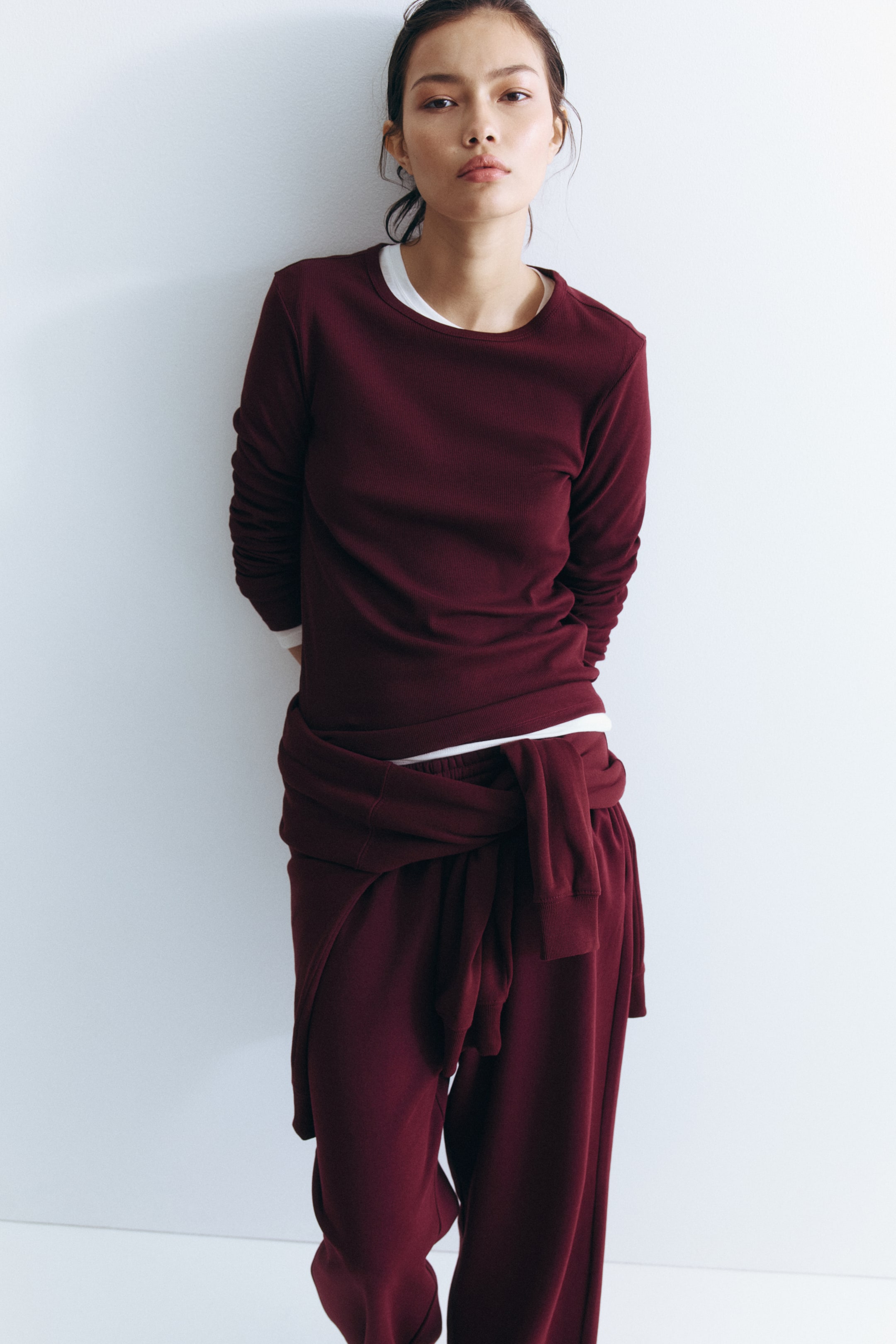 Xem ảnh lớn hơn: Áo cotton gân nổi - Màu đỏ rượu - Ladies | H&M VN 1