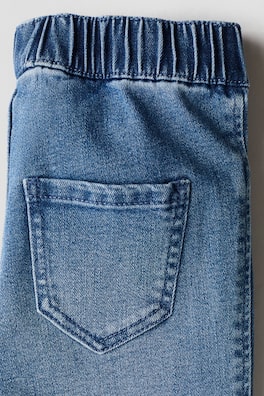 Babyhug Full Length Washed Denim Jegging With Mushroom Embroidery & Stretch - Blue