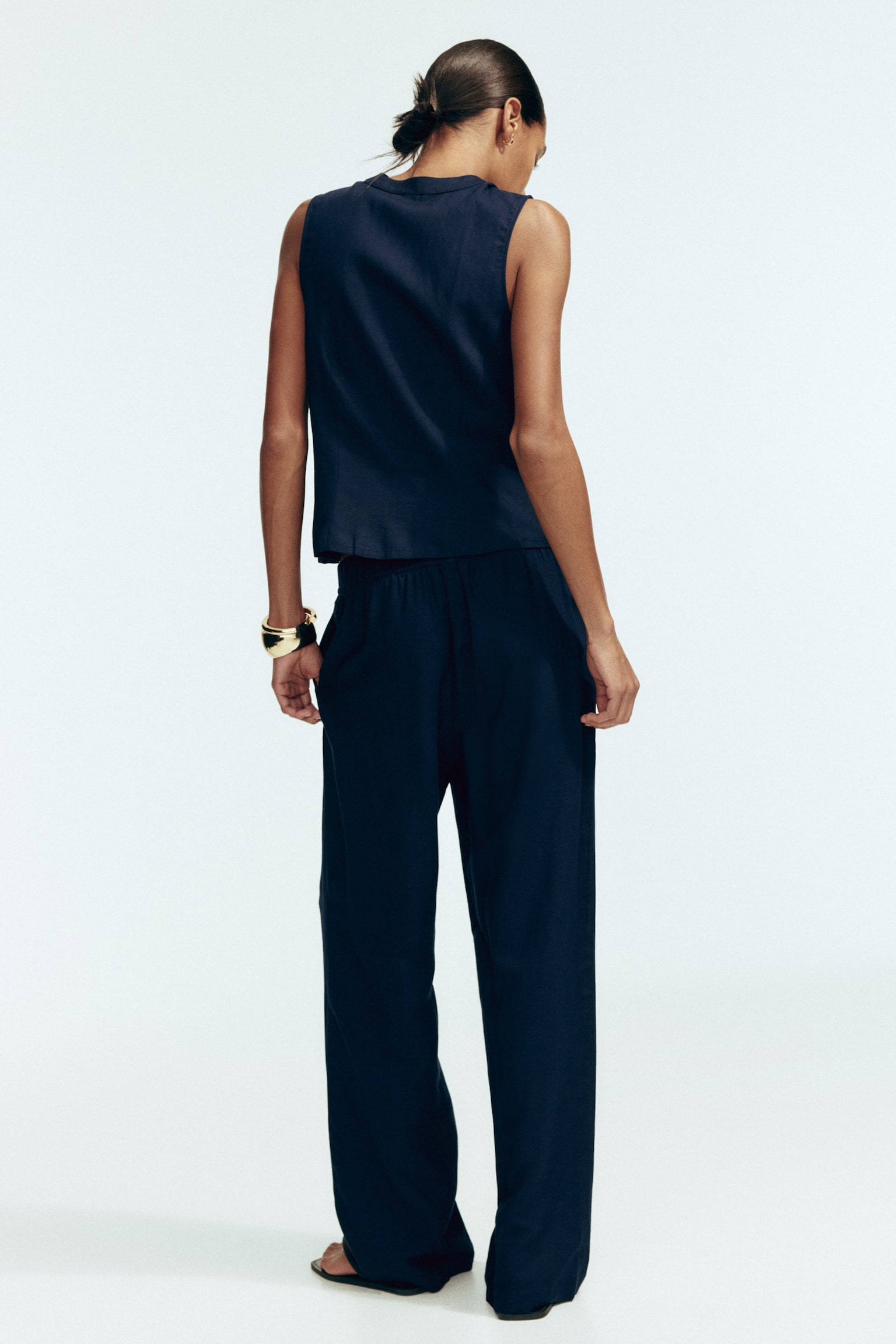 Linen-blend trousers - Navy blue/Bright red/White/Striped/Light pink/Light yellow/Brown - 4