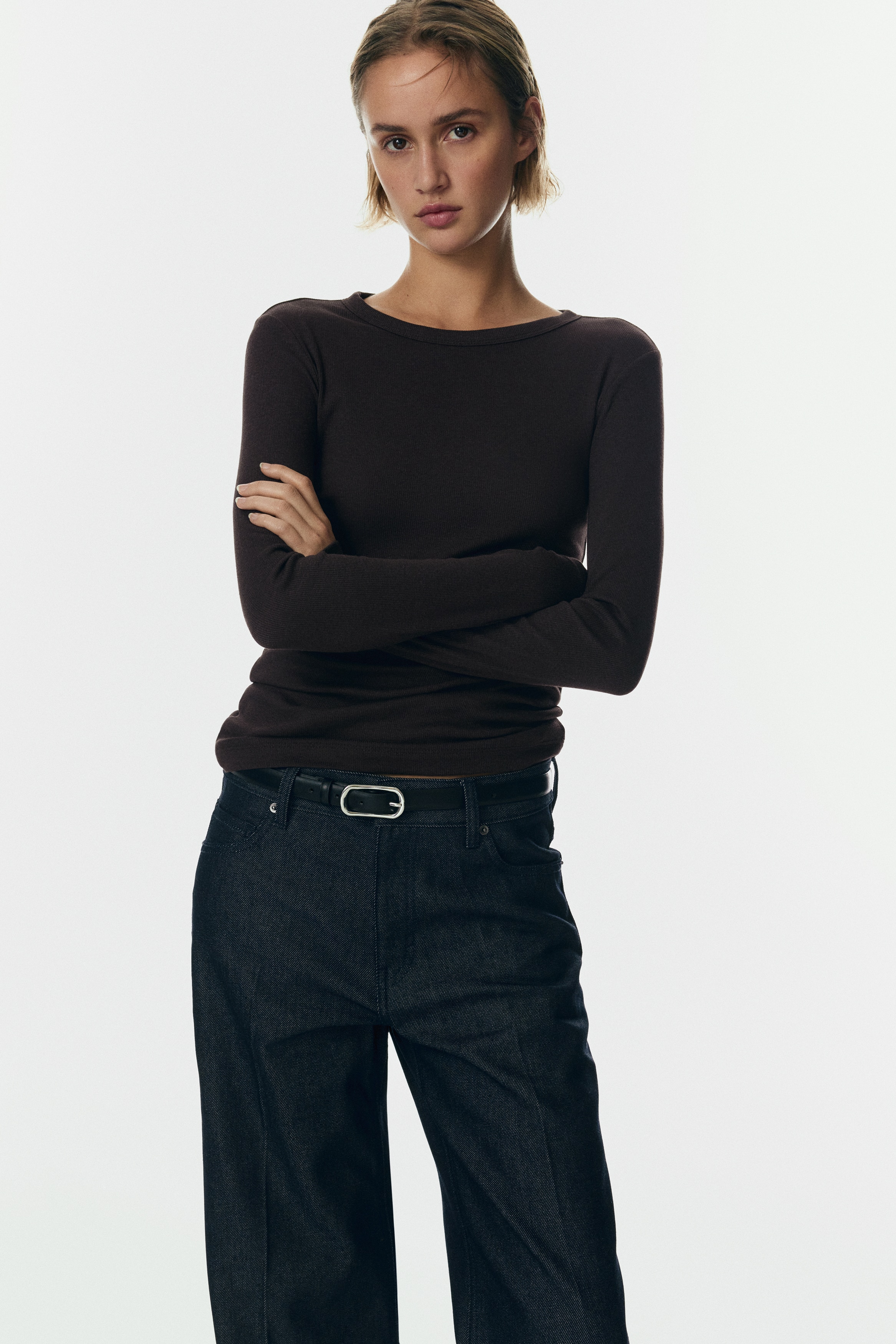 Ribbed cotton-blend top