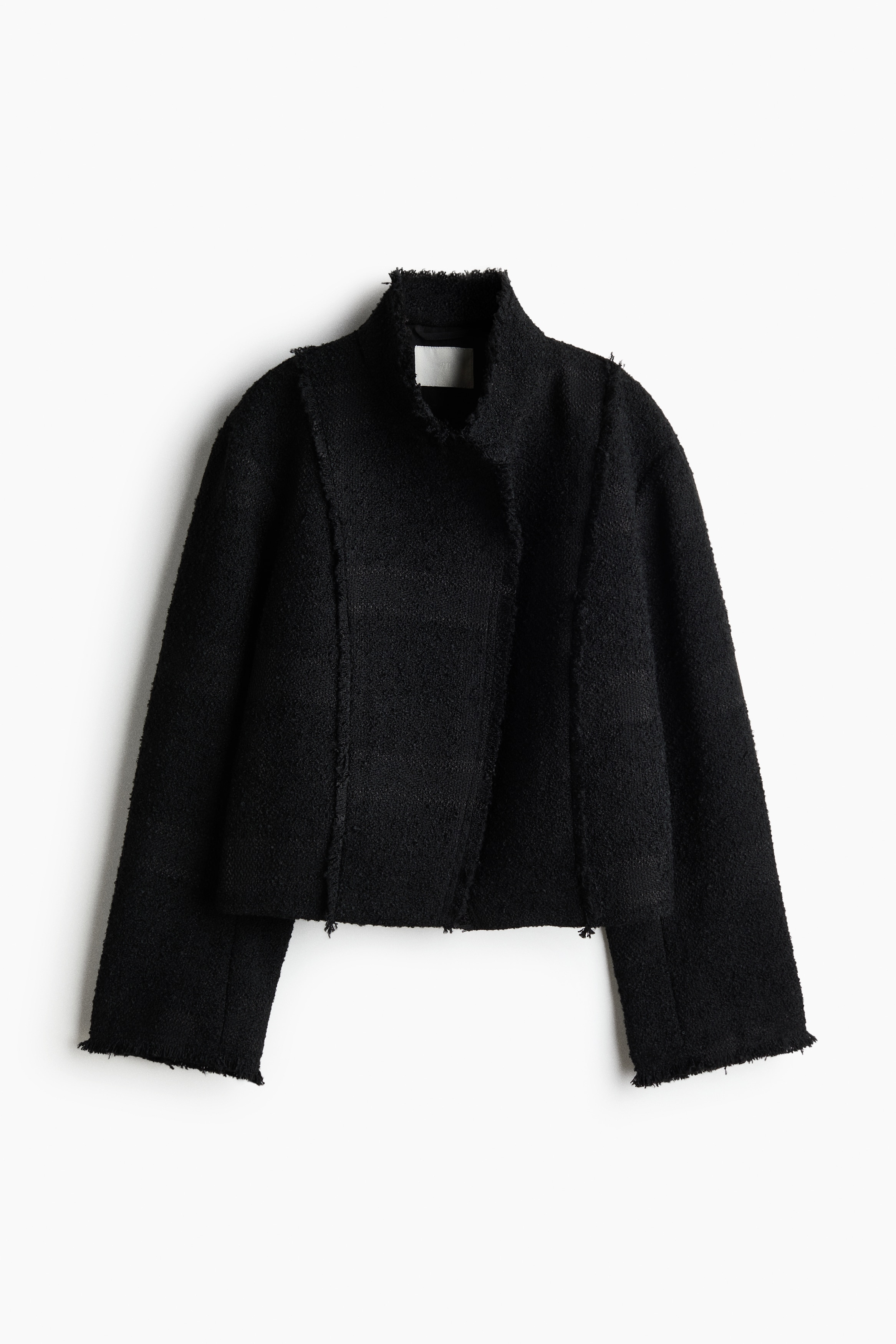 Saco en tejido bouclé con bordes deshilados - Negro