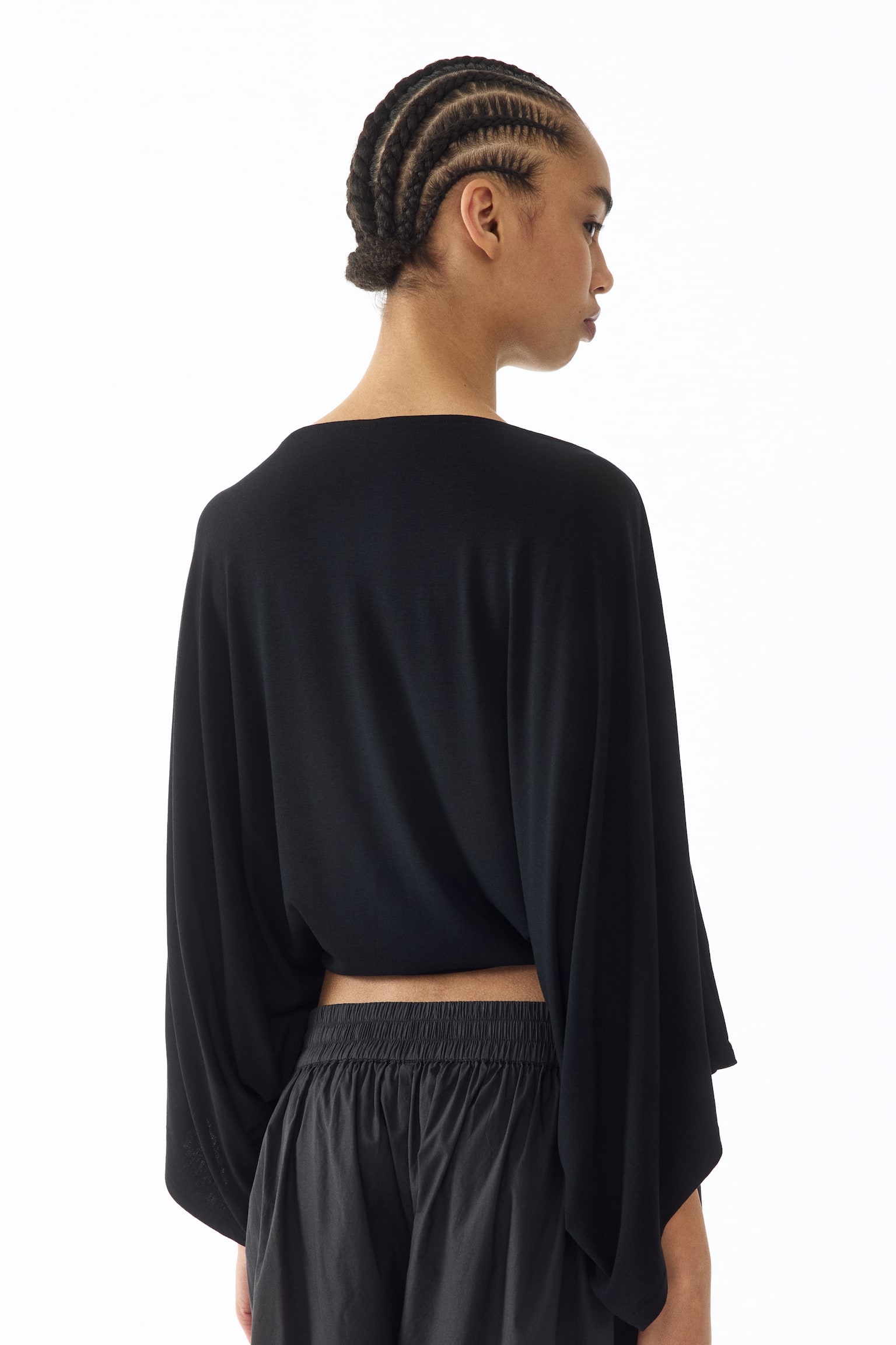 Batwing-sleeved top - Black/Dark brown marl/Pink - 5