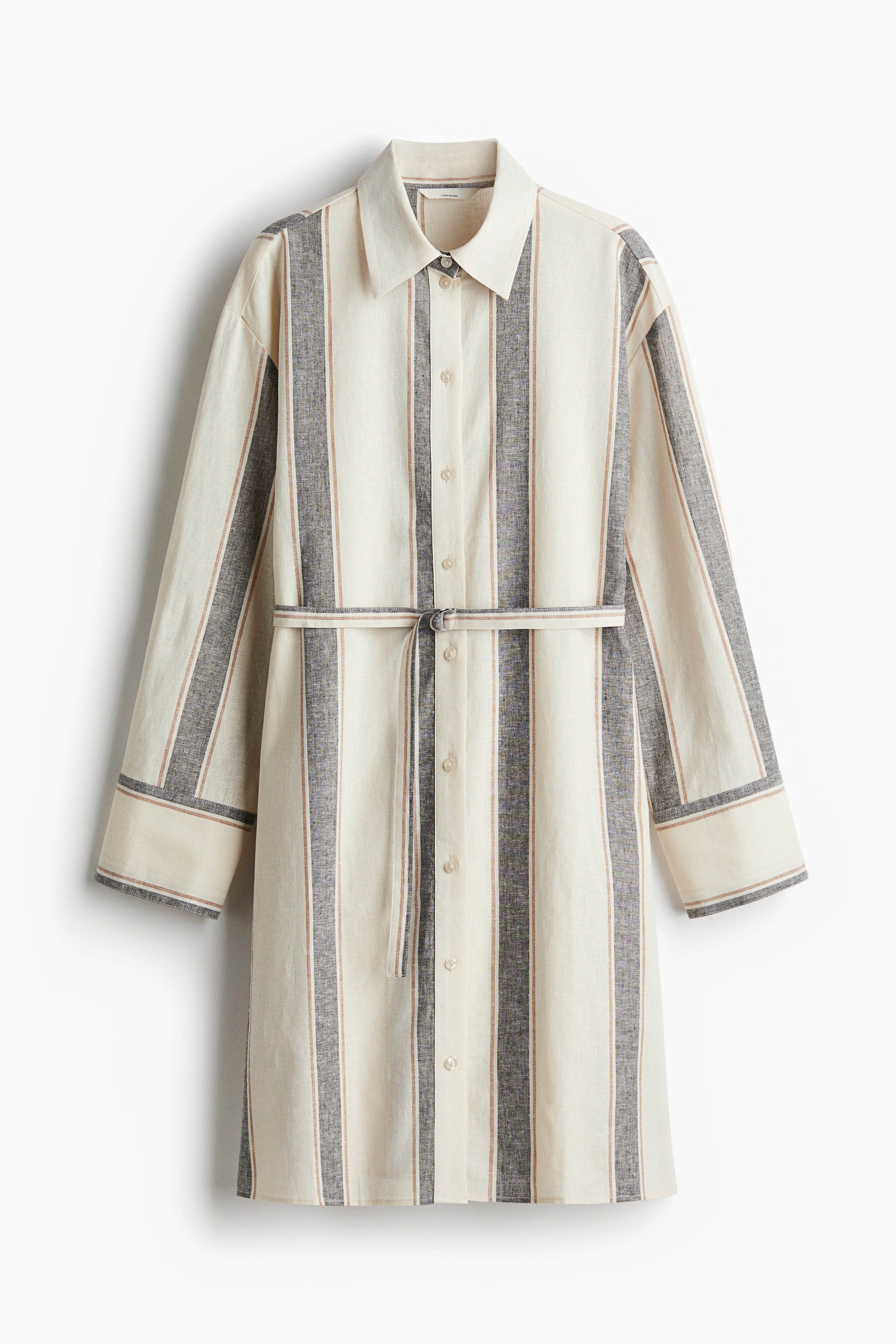 Chemisier in misto lino - Beige chiaro/nero righe/Beige chiaro/righe