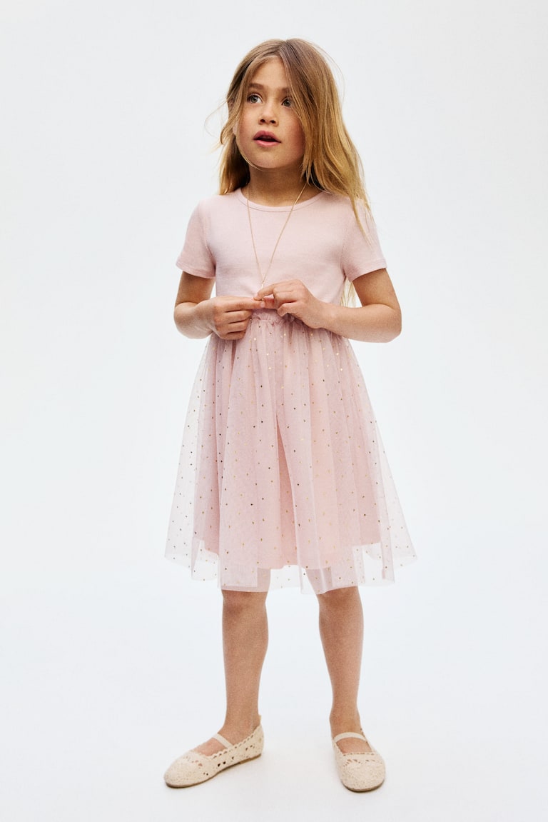 Light pink/hearts Dress with Tulle Skirt for kids | H&M US