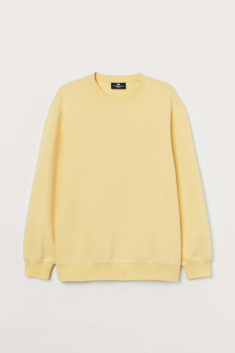 Relaxed Fit Sweatshirt - Round Neck - Long sleeve - Light yellow - Men ...