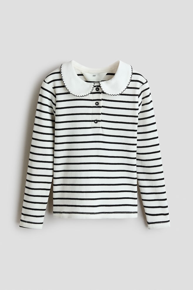 Collared cotton top - White/Striped/Cream/Cherries - 1