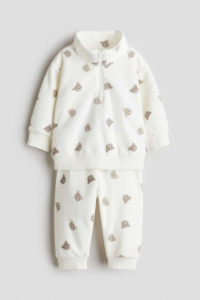 2-piece fleece set - White/Bears/Light turquoise/Purple/Light beige - 1