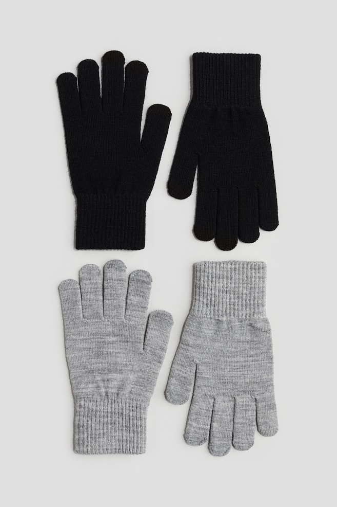 Lot de 2 paires de gants tactiles - Gris clair/noir/Noir - 1
