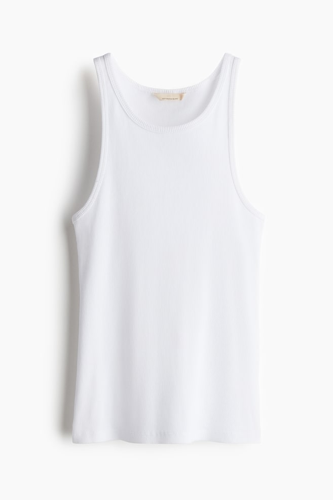 Geripptes Tanktop aus Seidenmix - White/Schwarz/Dunkelbraun/Marineblau - 1