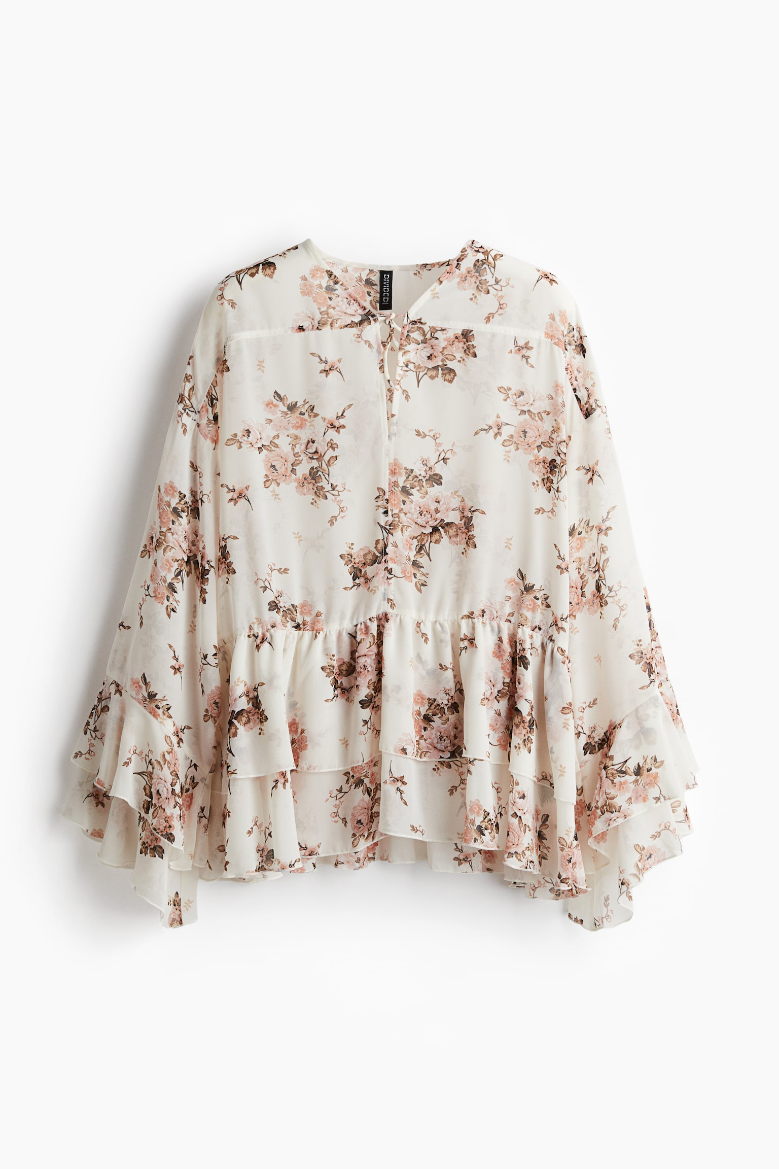 Flounced chiffon blouse - Cream/Floral/Black/Apricot - 2