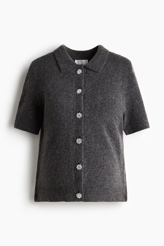 MAMA Cardigan con bottoni di strass - Grigio scuro mélange/Crema - 1