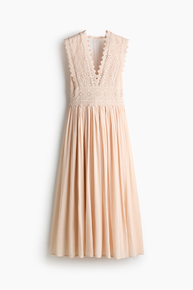 Kleid mit Spitzenoberteil - Hellbeige - 1