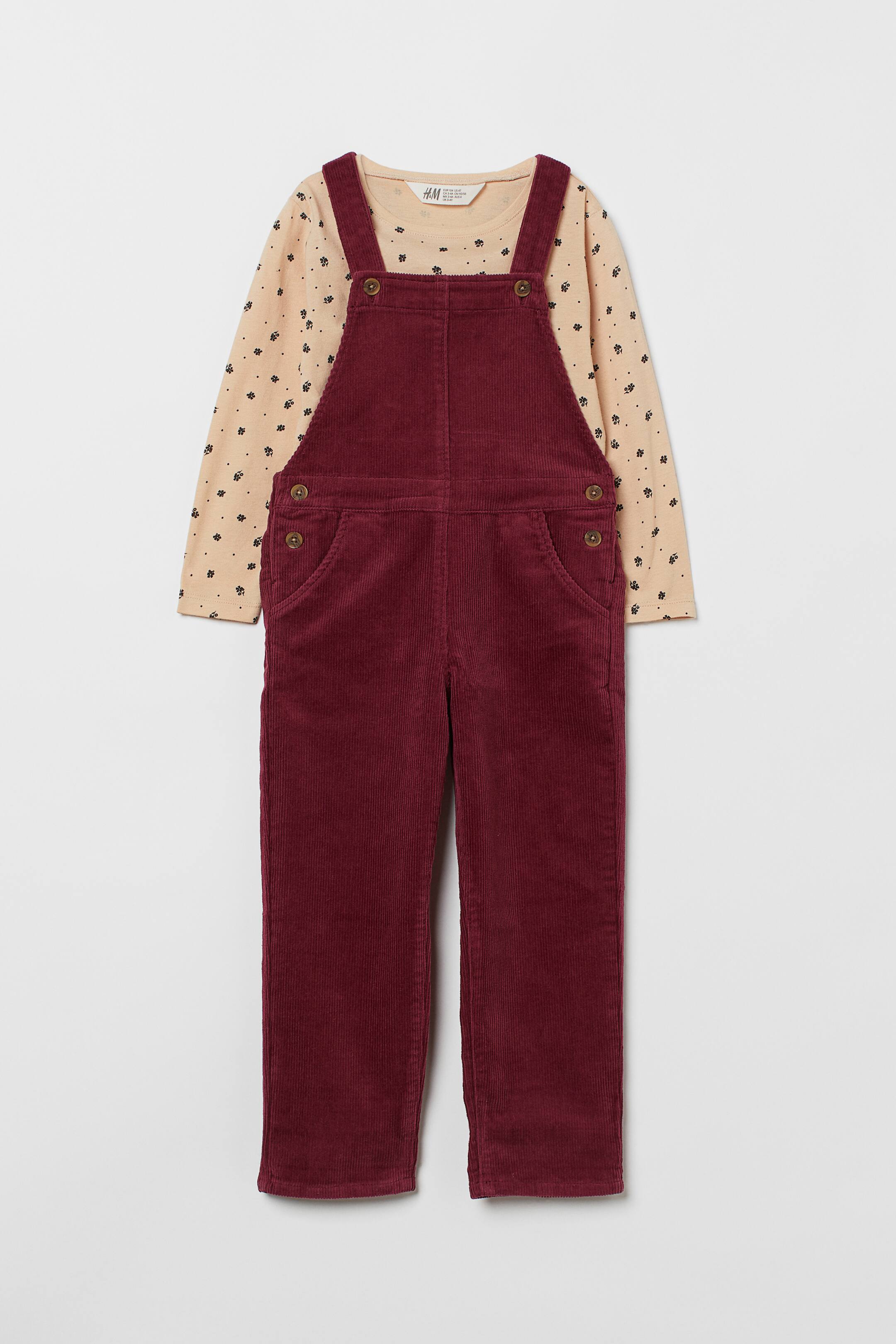 View larger image: 2-piece Cotton Set - Dark red/floral - Kids | H&M US 1