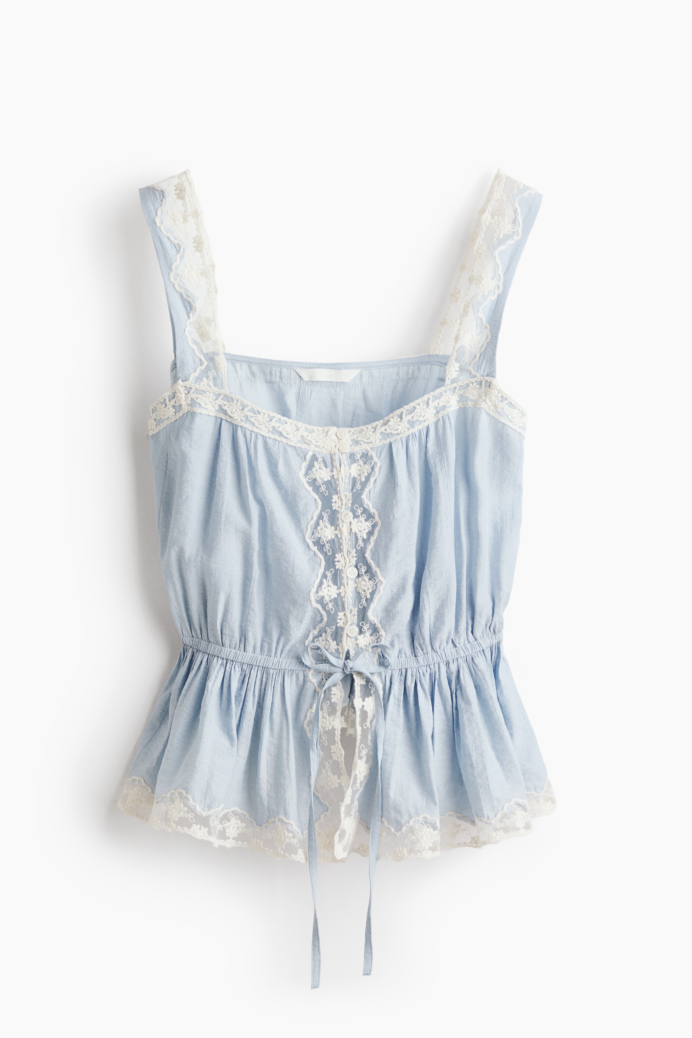 Peplumtop med blondebånd - Lyseblå